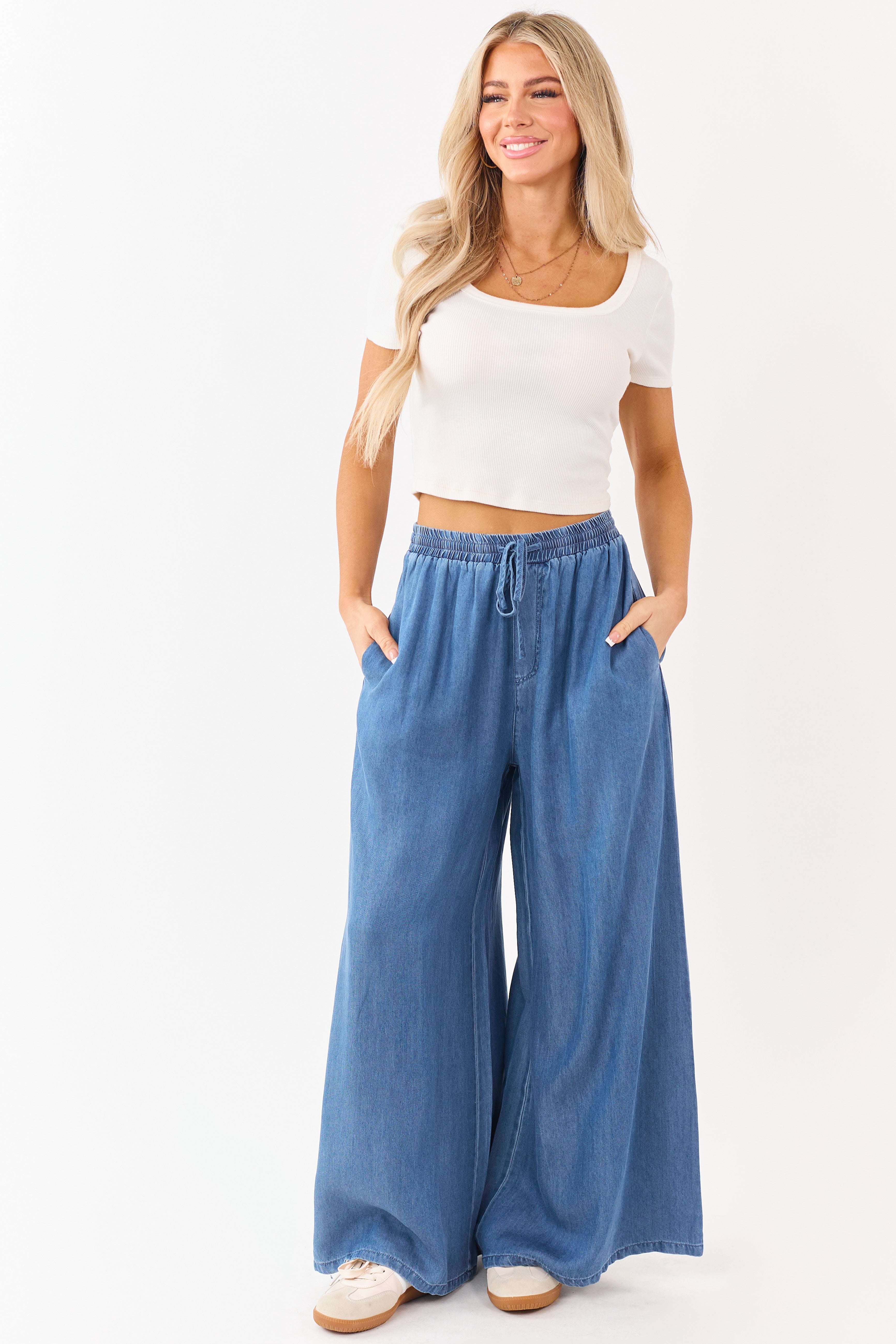 パンツ Straight Wide Denim Pants Dark Wash Tencel Denim High Rise Wide Leg Pants | Lime Lush Boutique