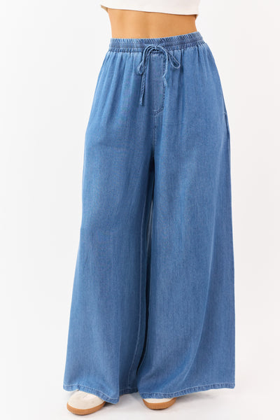 Dark Wash Tencel Denim High Rise Wide Leg Pants