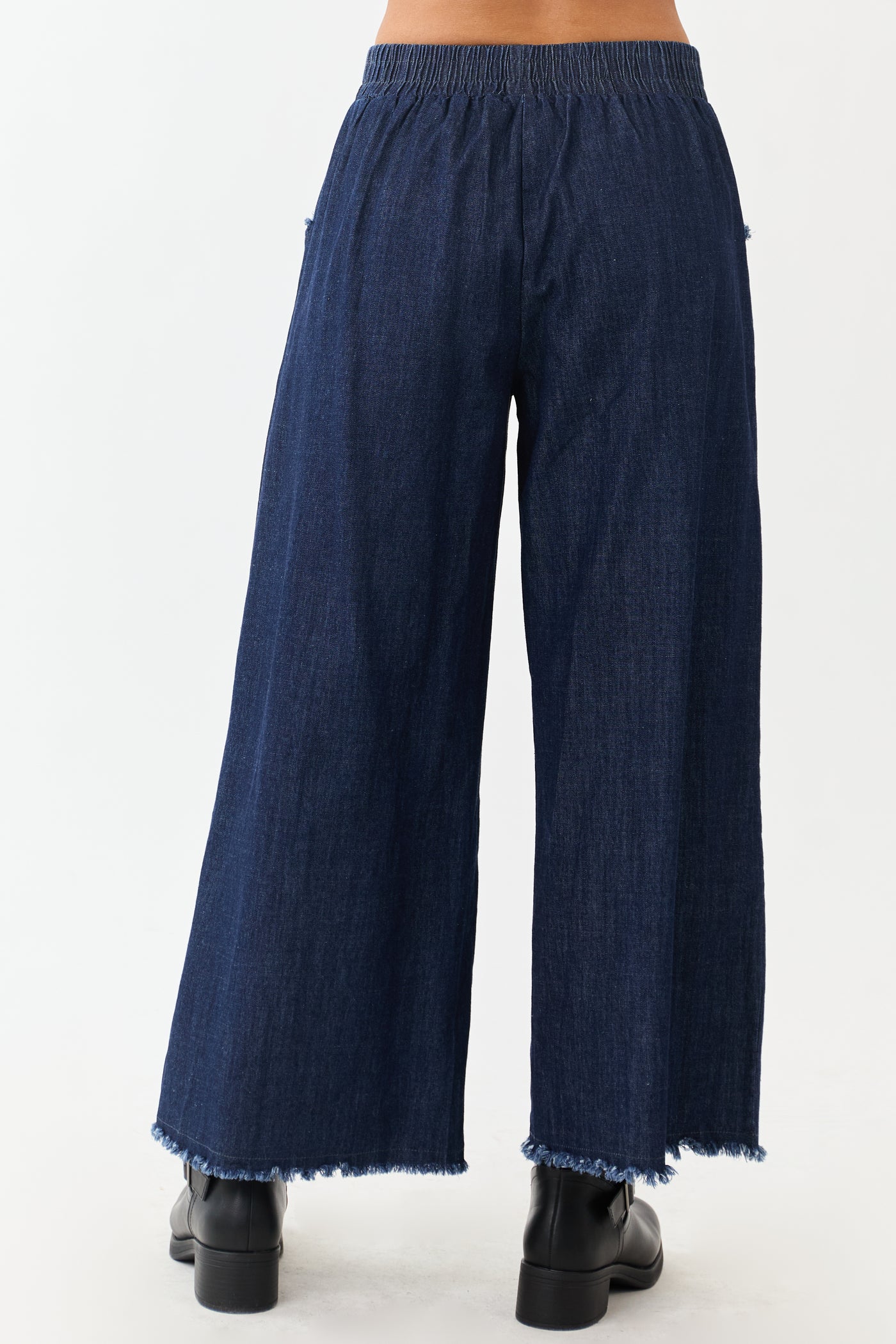 Dark Wash Wide Leg Cropped Chambray Pants