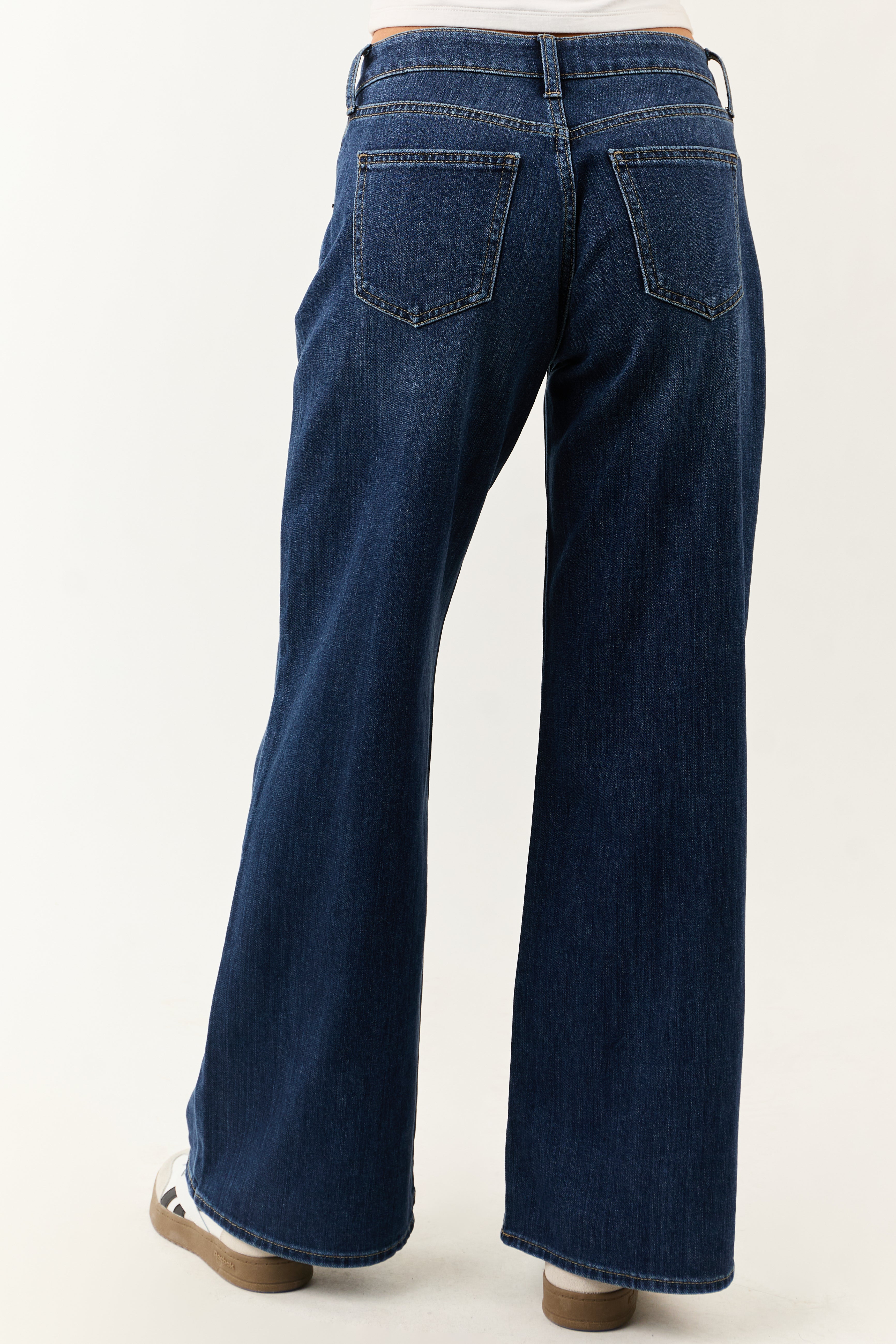 Dark Wash Wide Leg Mid Rise Jeans