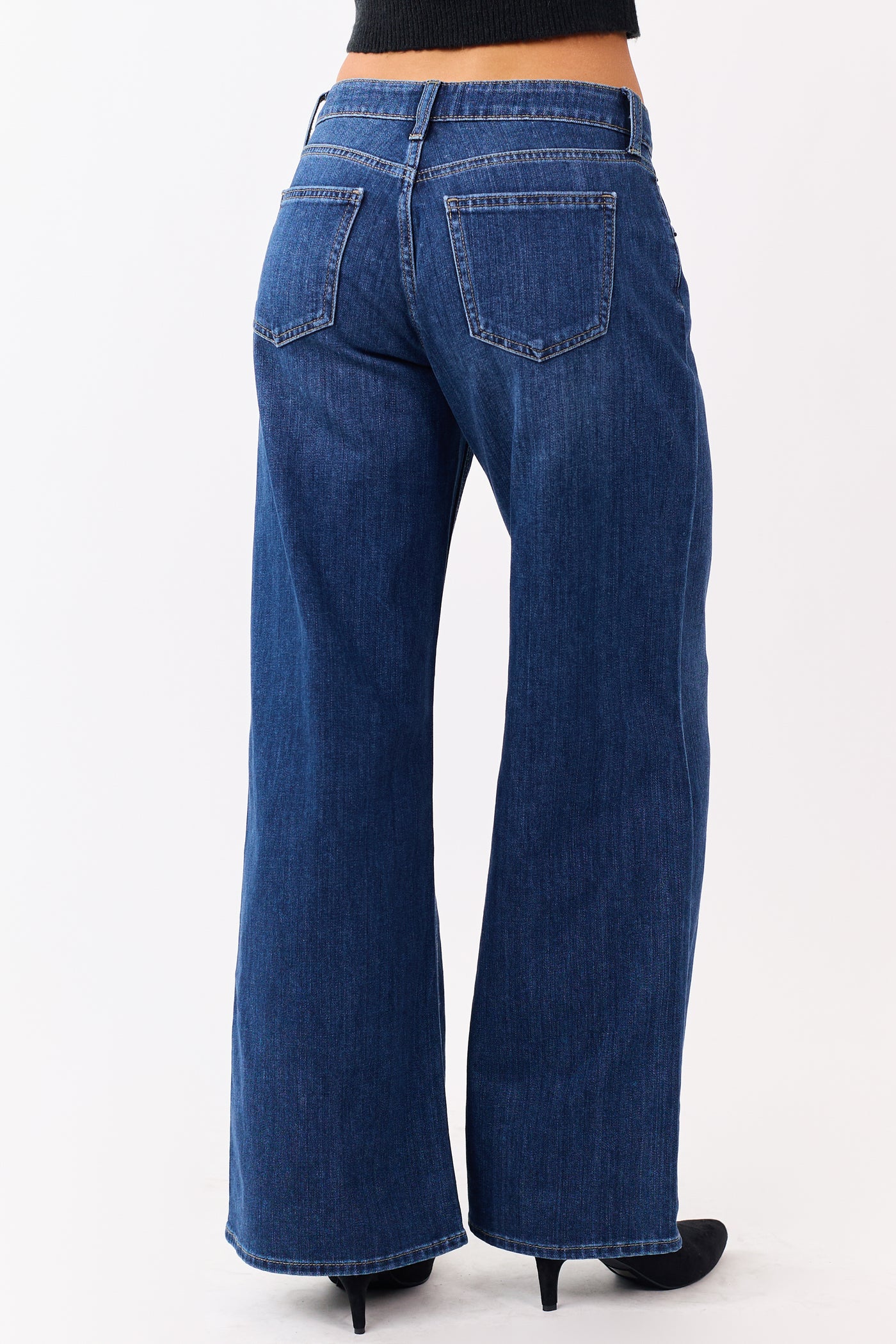 Dark Wash Wide Leg Mid Rise Jeans
