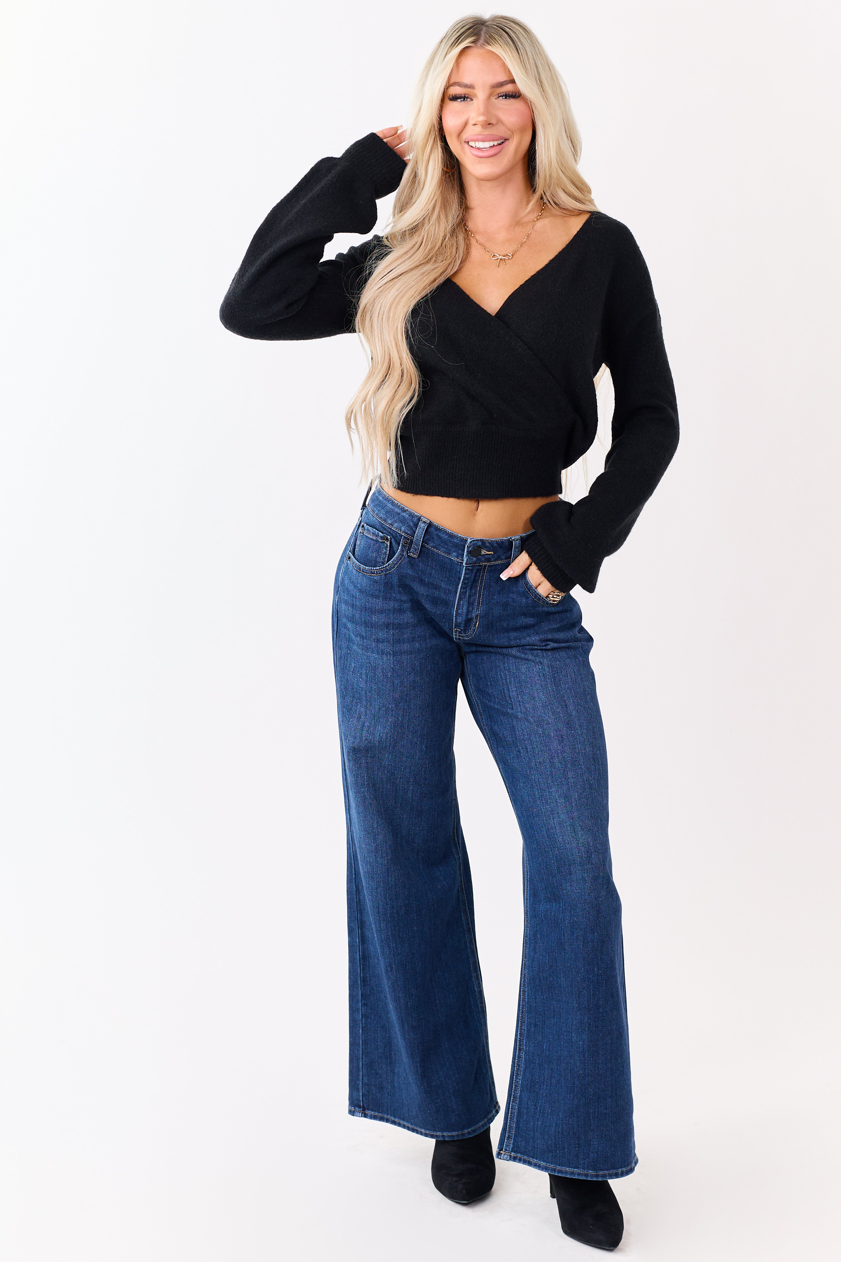 Dark Wash Wide Leg Mid Rise Jeans | Lime Lush Boutique