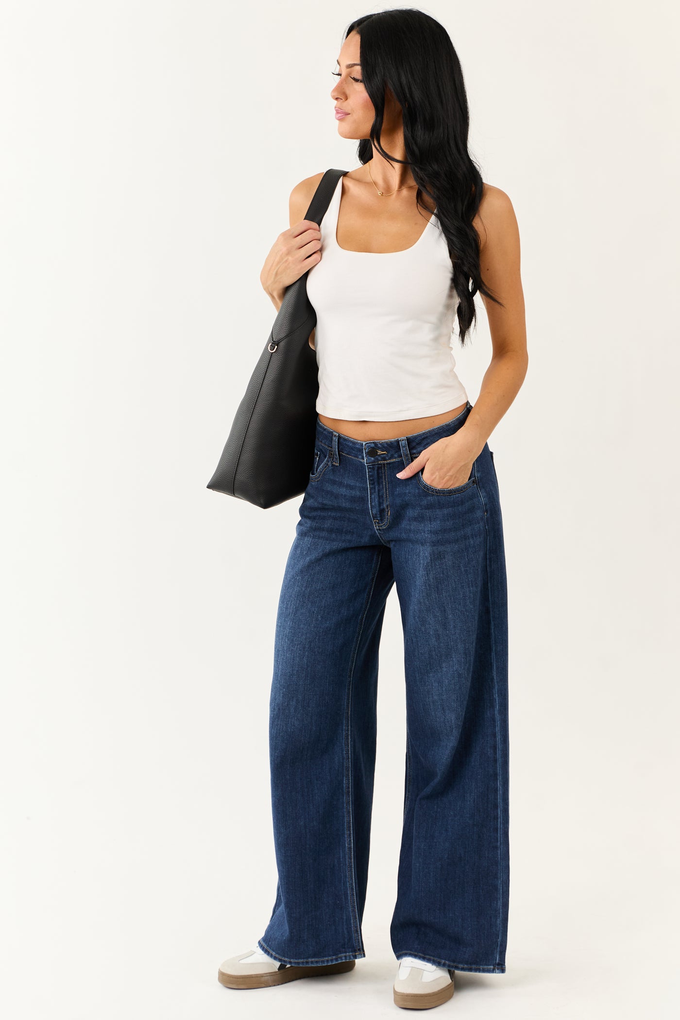 Dark Wash Wide Leg Mid Rise Jeans