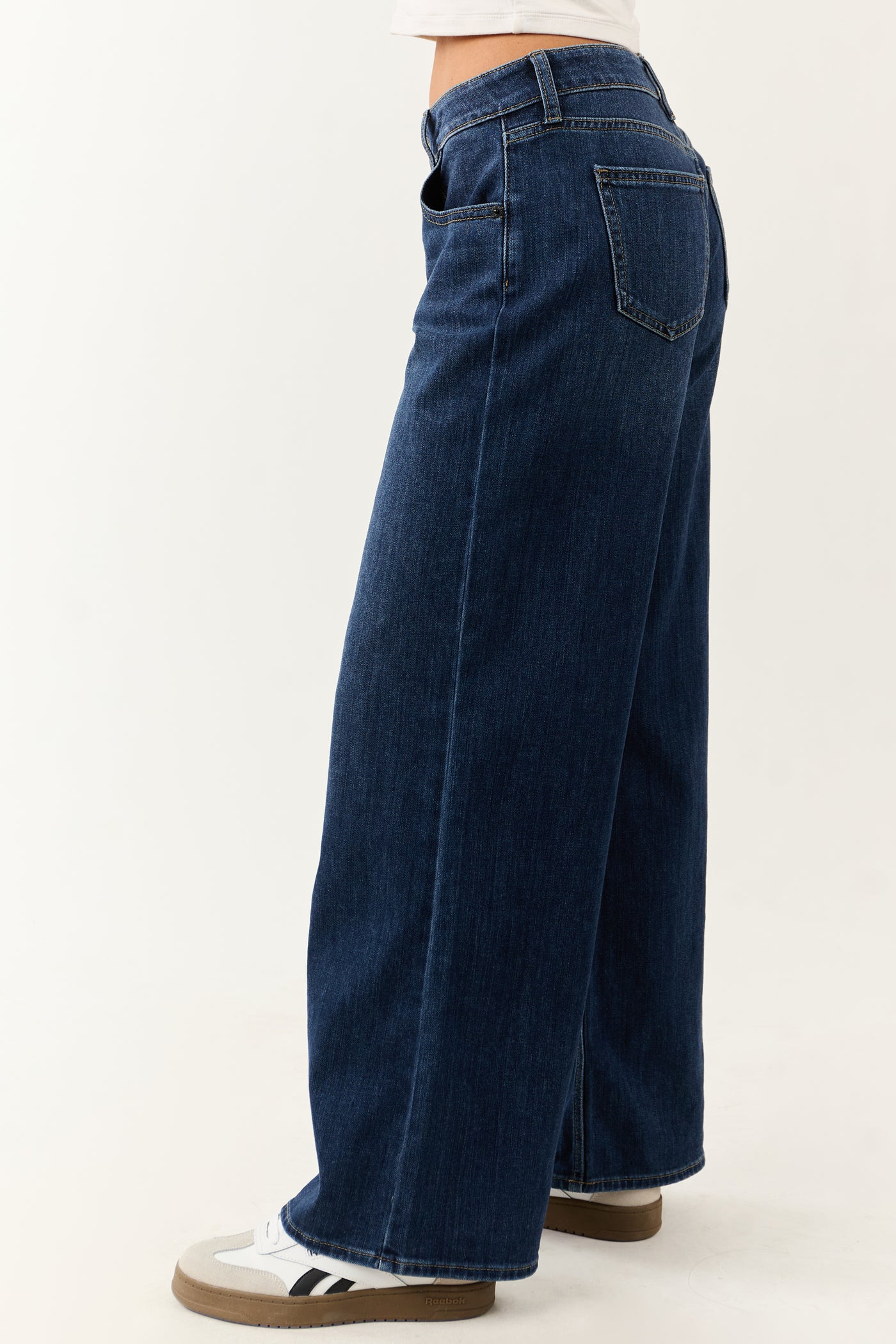 Dark Wash Wide Leg Mid Rise Jeans