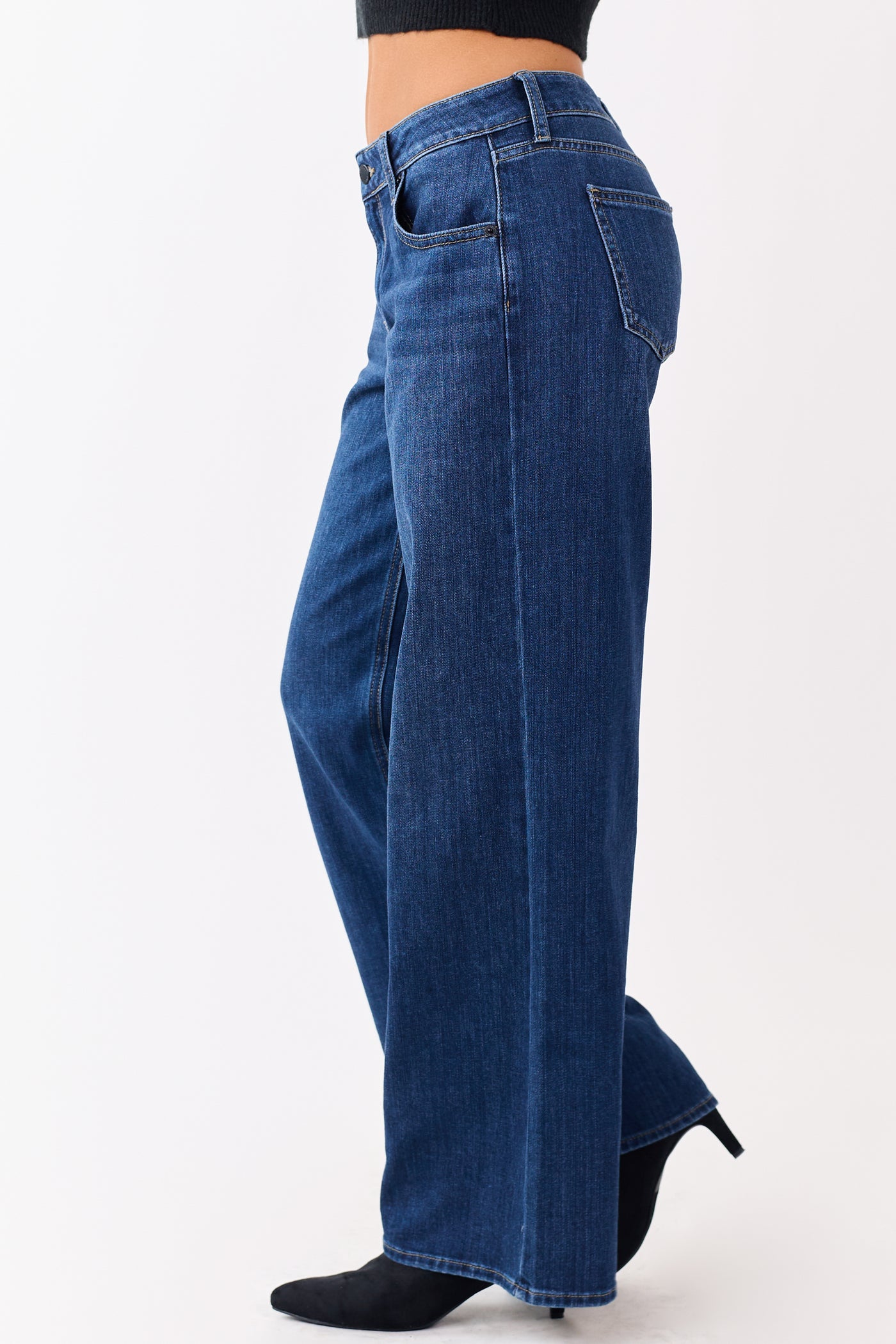 Dark Wash Wide Leg Mid Rise Jeans