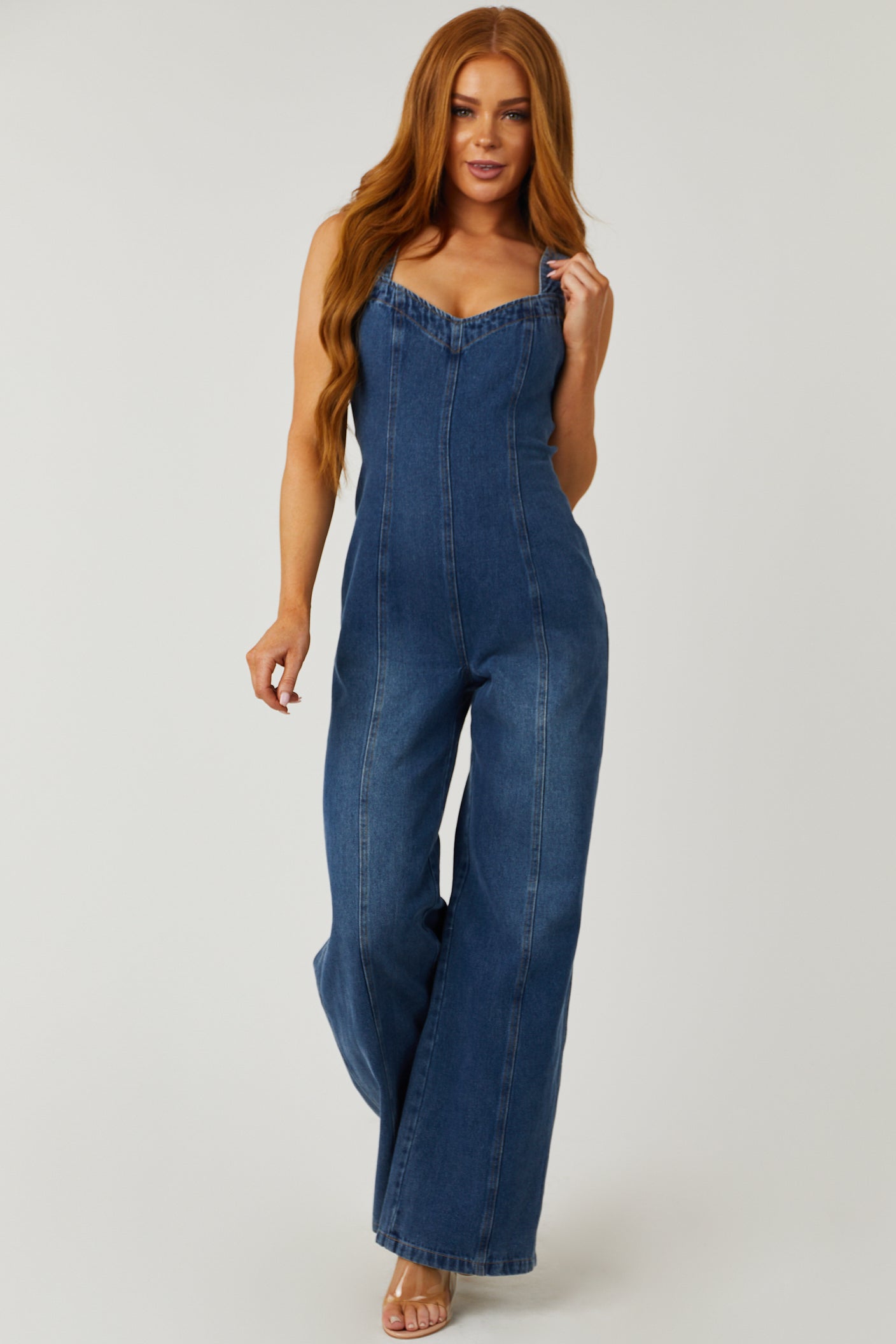 BACK OPEN DENIM JUMP SUIT