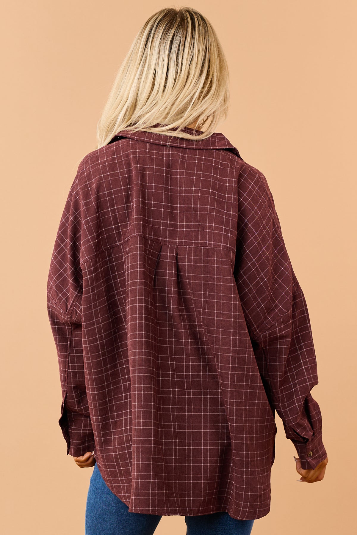 Dark Wine Plaid Button Down Long Sleeve Shirt