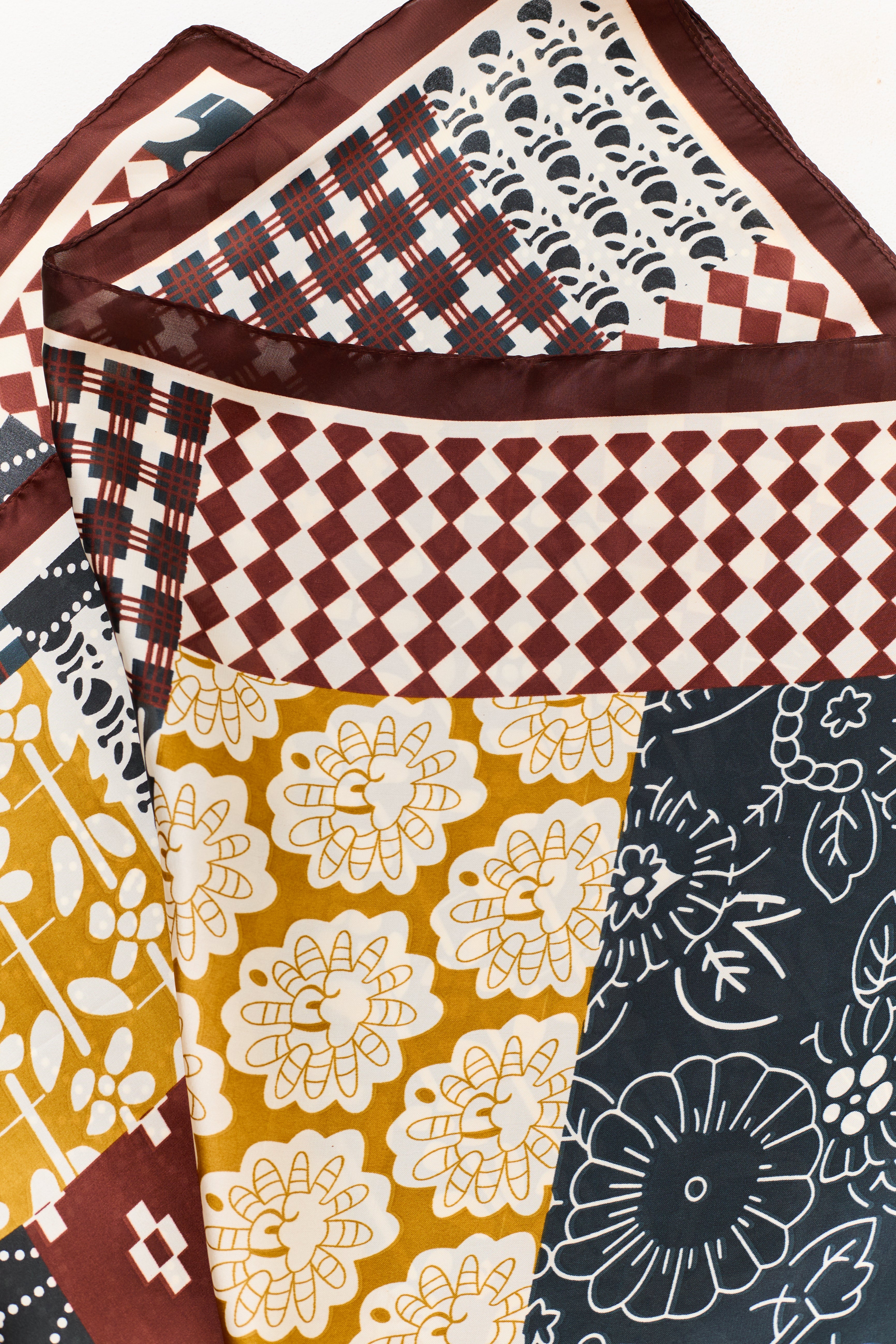 Dark Wine Satin Multi Print Bandana Scarf
