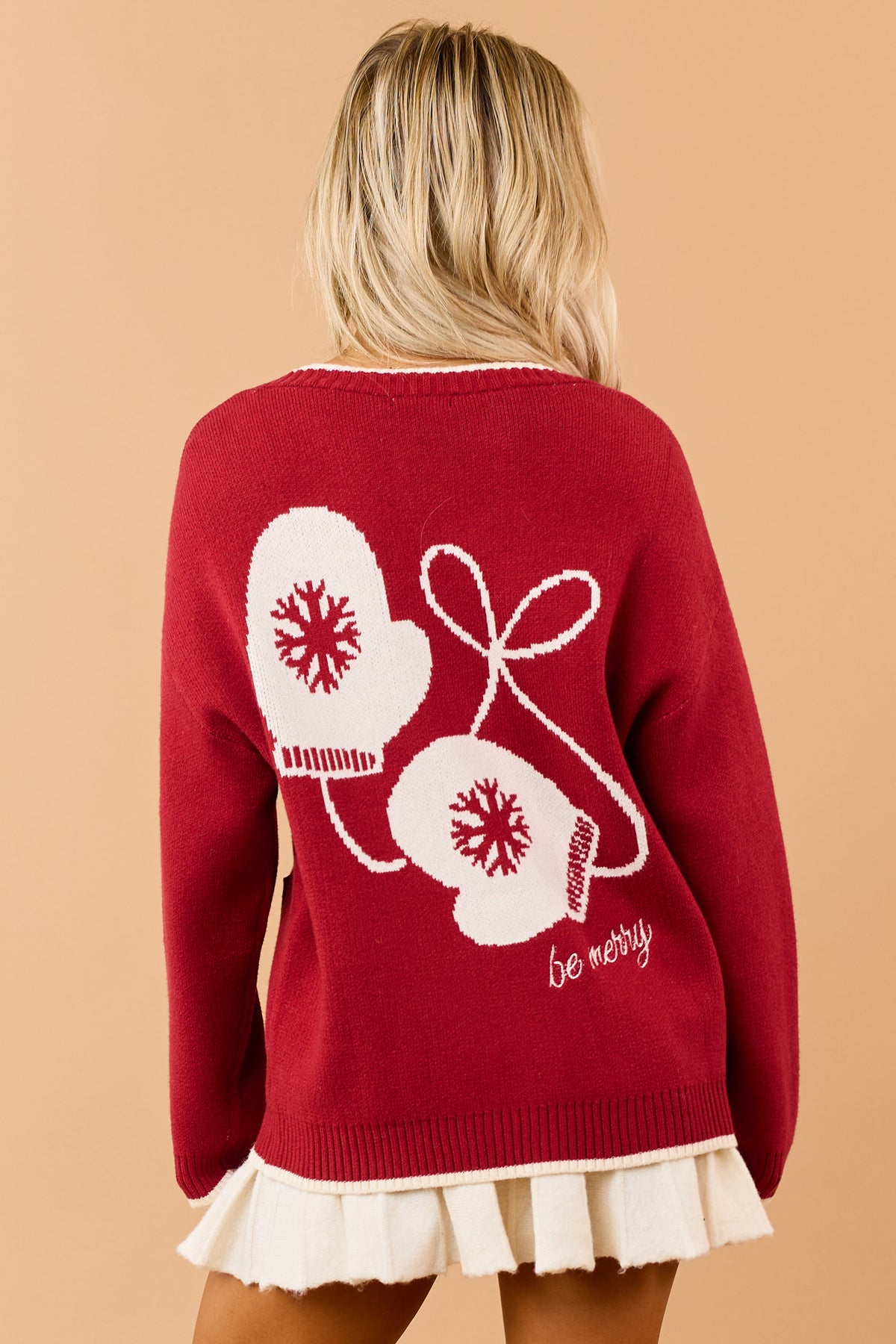 Deep Red Mitten Graphic Contrast Trim Cardigan