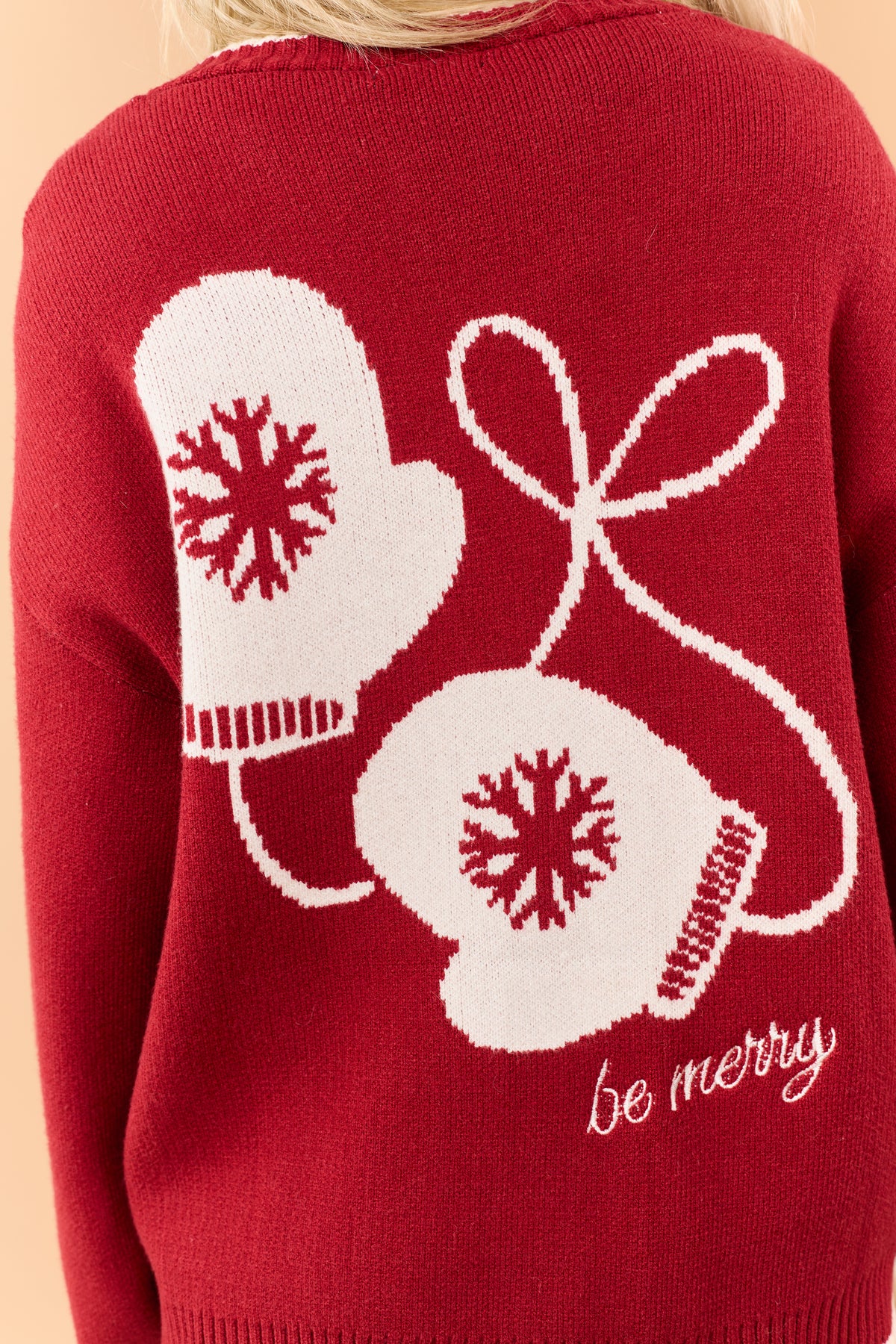 Deep Red Mitten Graphic Contrast Trim Cardigan