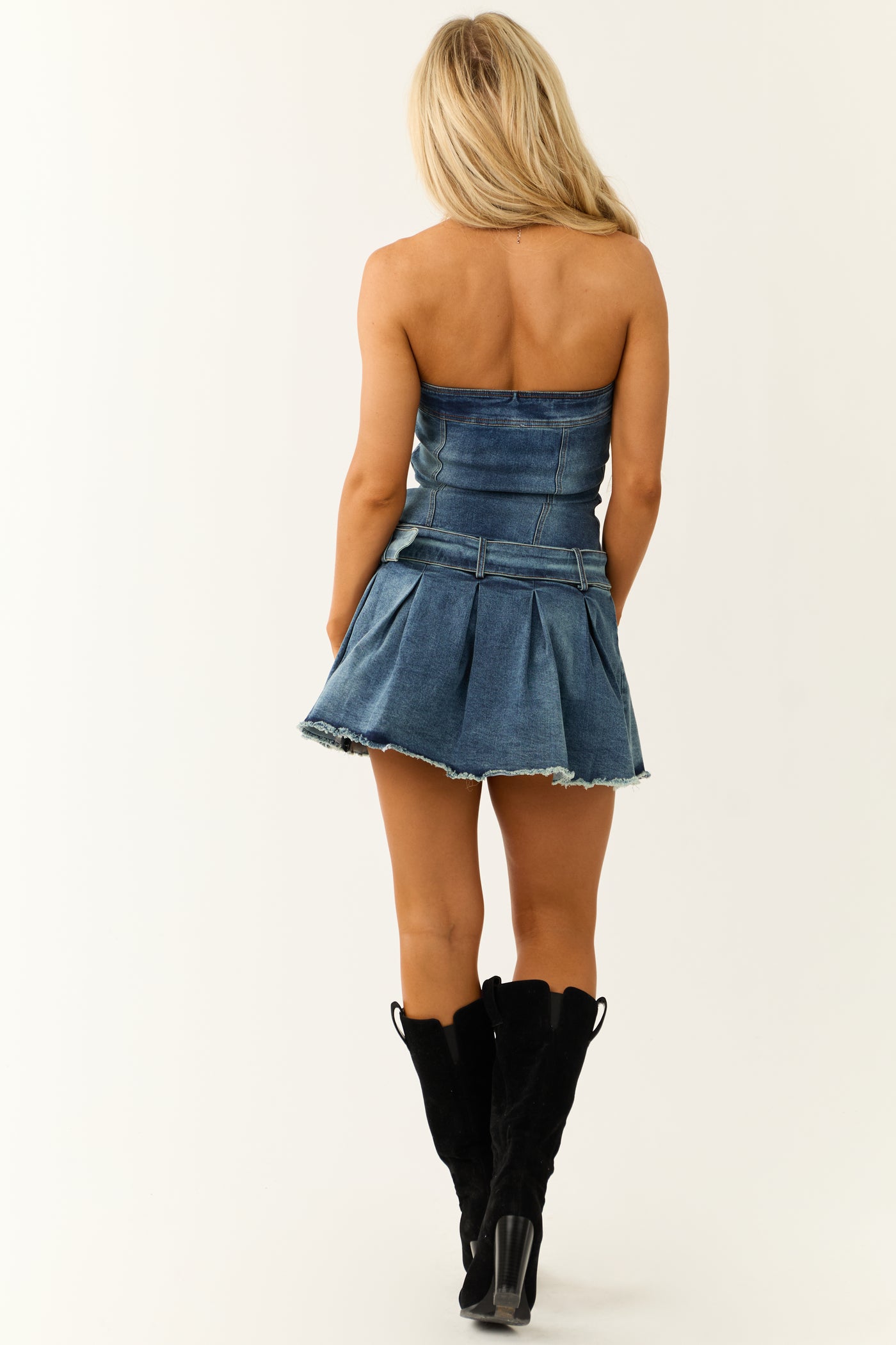 Denim Medium Wash Drop Waist Mini Dress Denim Medium Wash Drop Waist Mini Dress