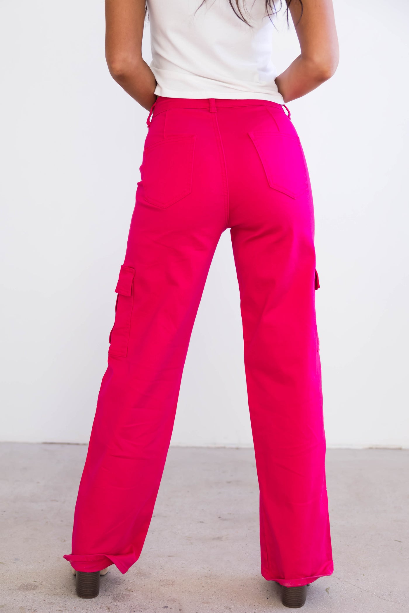 Denim Zone Hot Pink Super Stretchy Cargo Jeans
