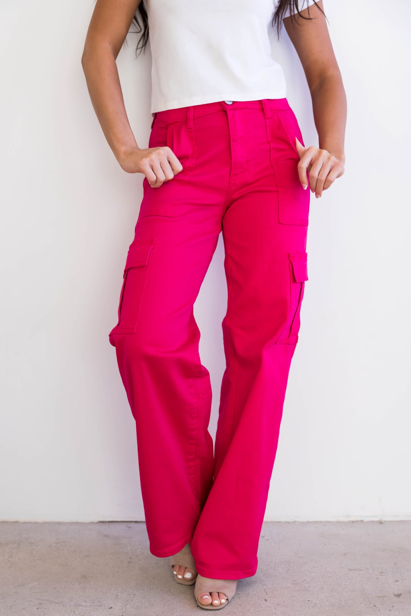 Denim Zone Hot Pink Super Stretchy Cargo Jeans