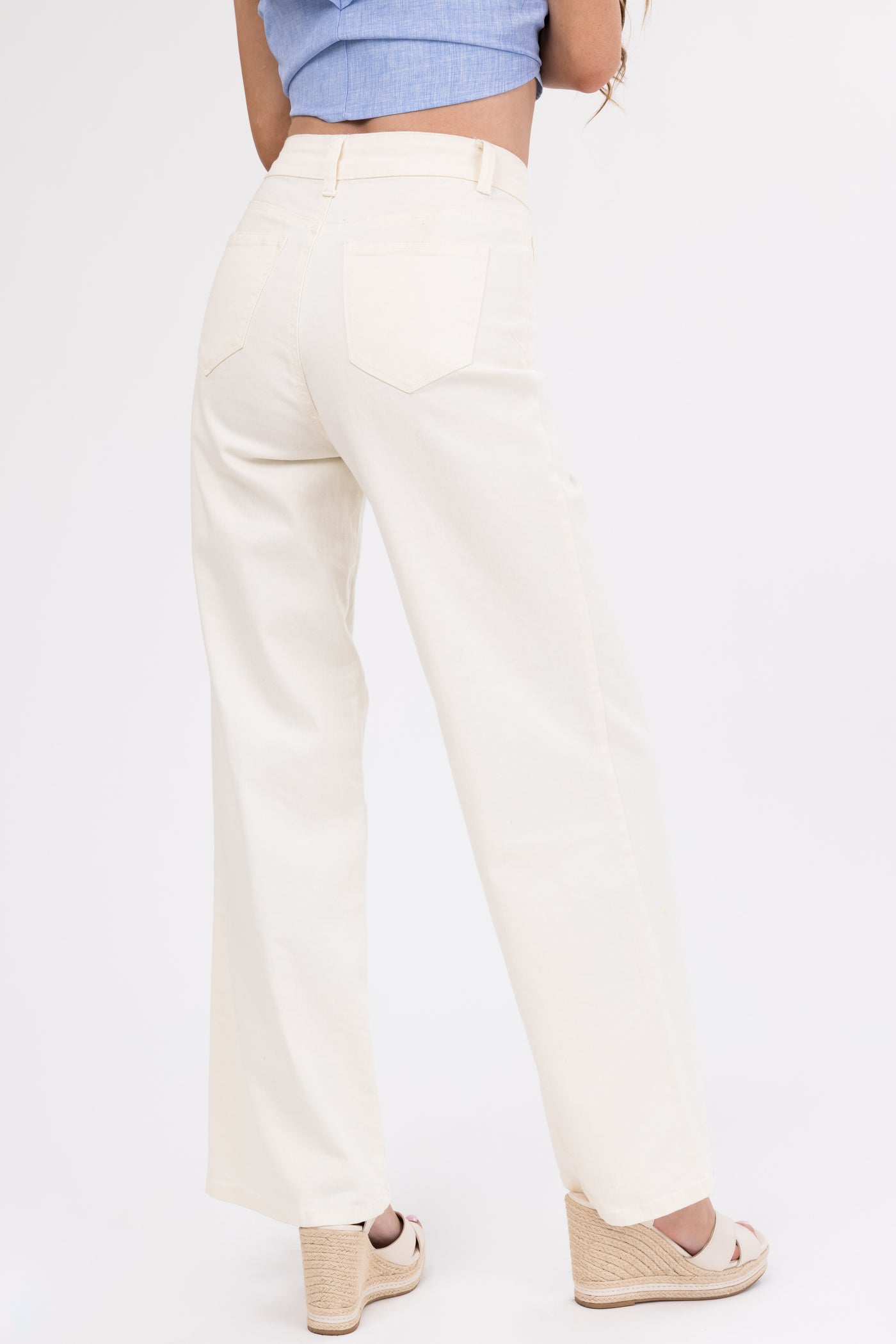 Denim Zone Ivory Super Stretchy Wide Leg Jeans