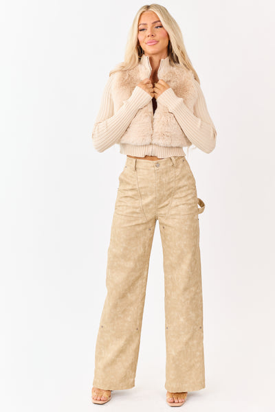 Desert Sand Faux Fur Zip Up Sweater Jacket
