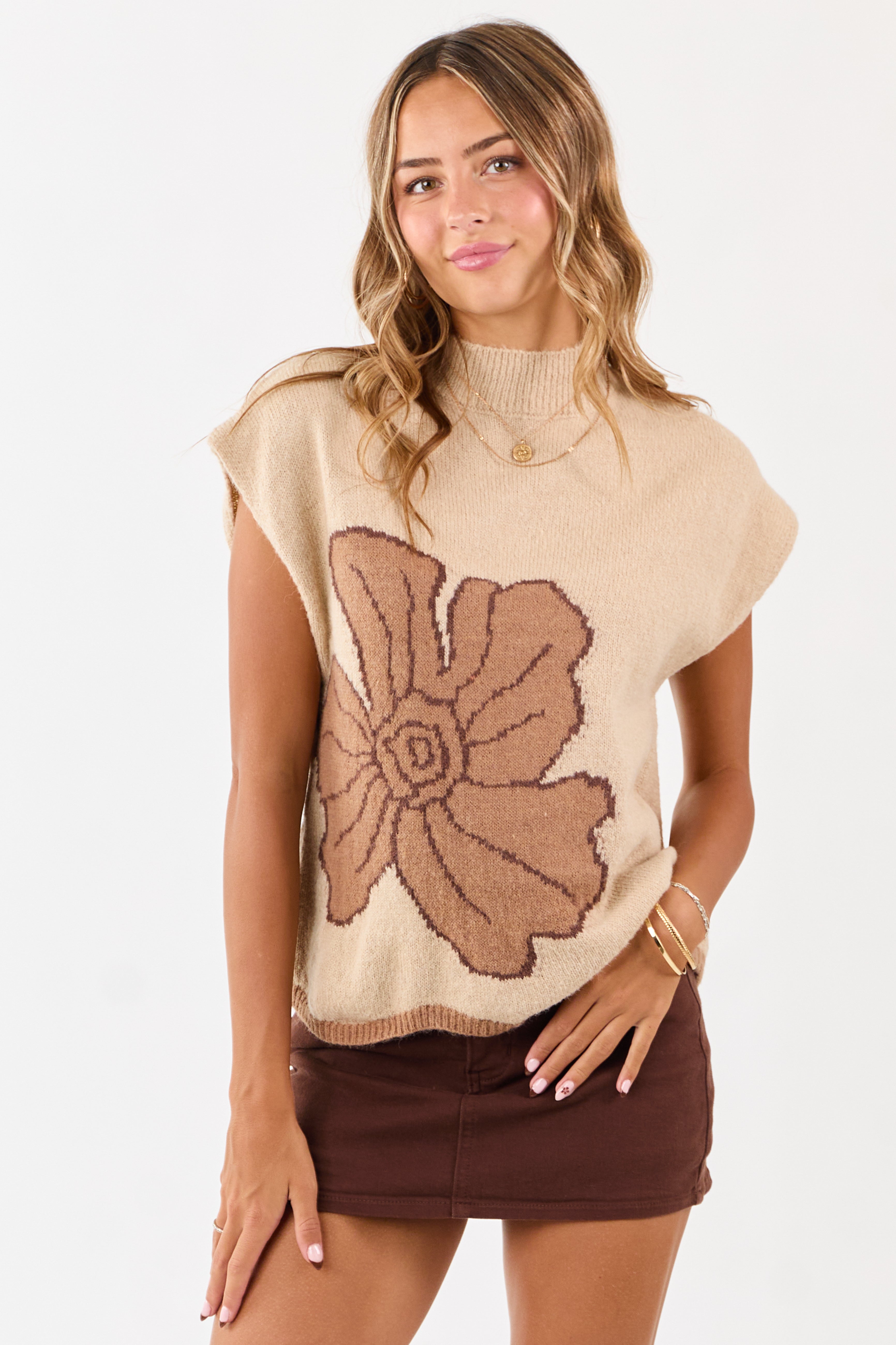 Desert Sand Floral Graphic Wool Blend Sweater Vest