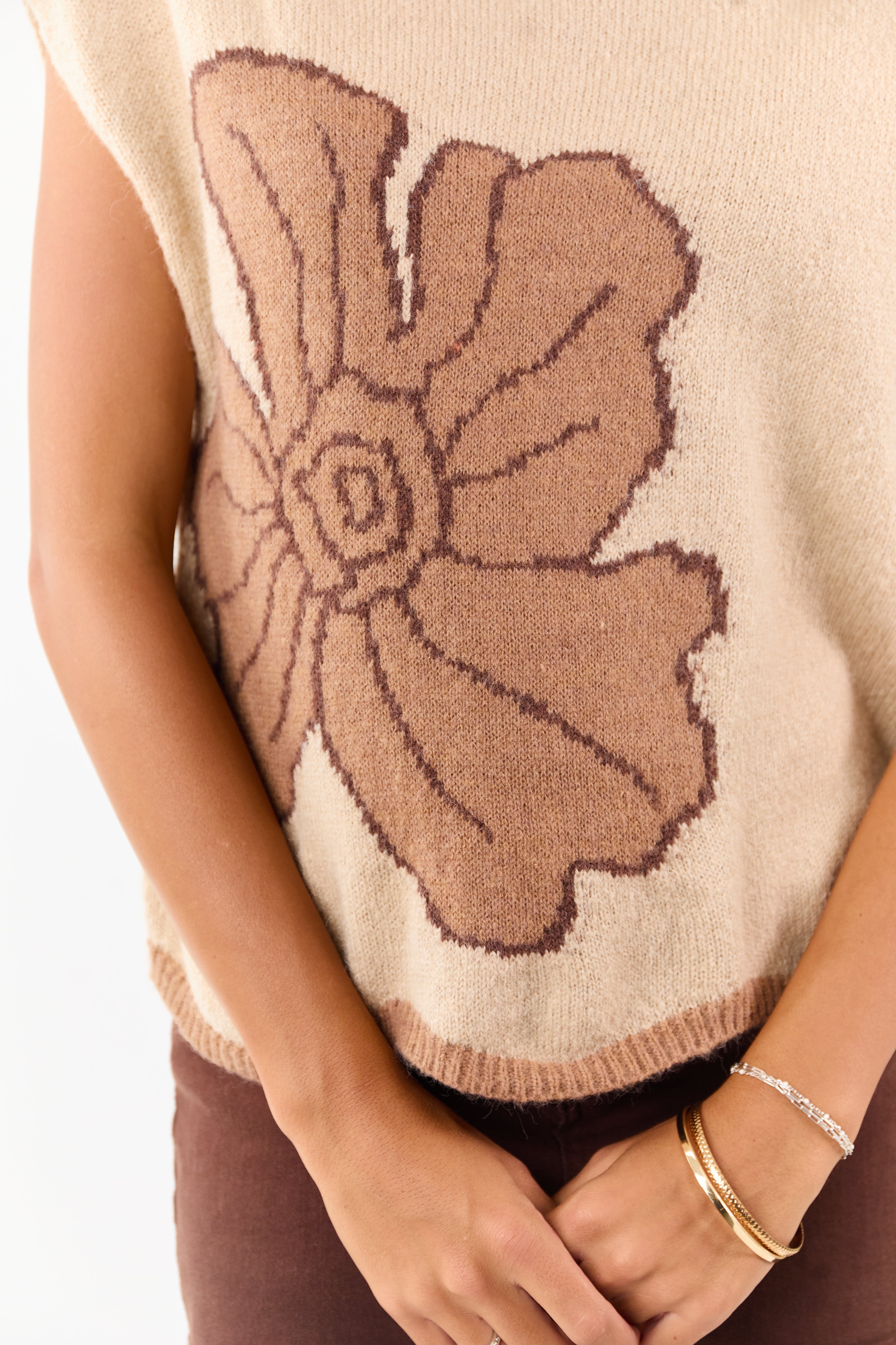 Desert Sand Floral Graphic Wool Blend Sweater Vest