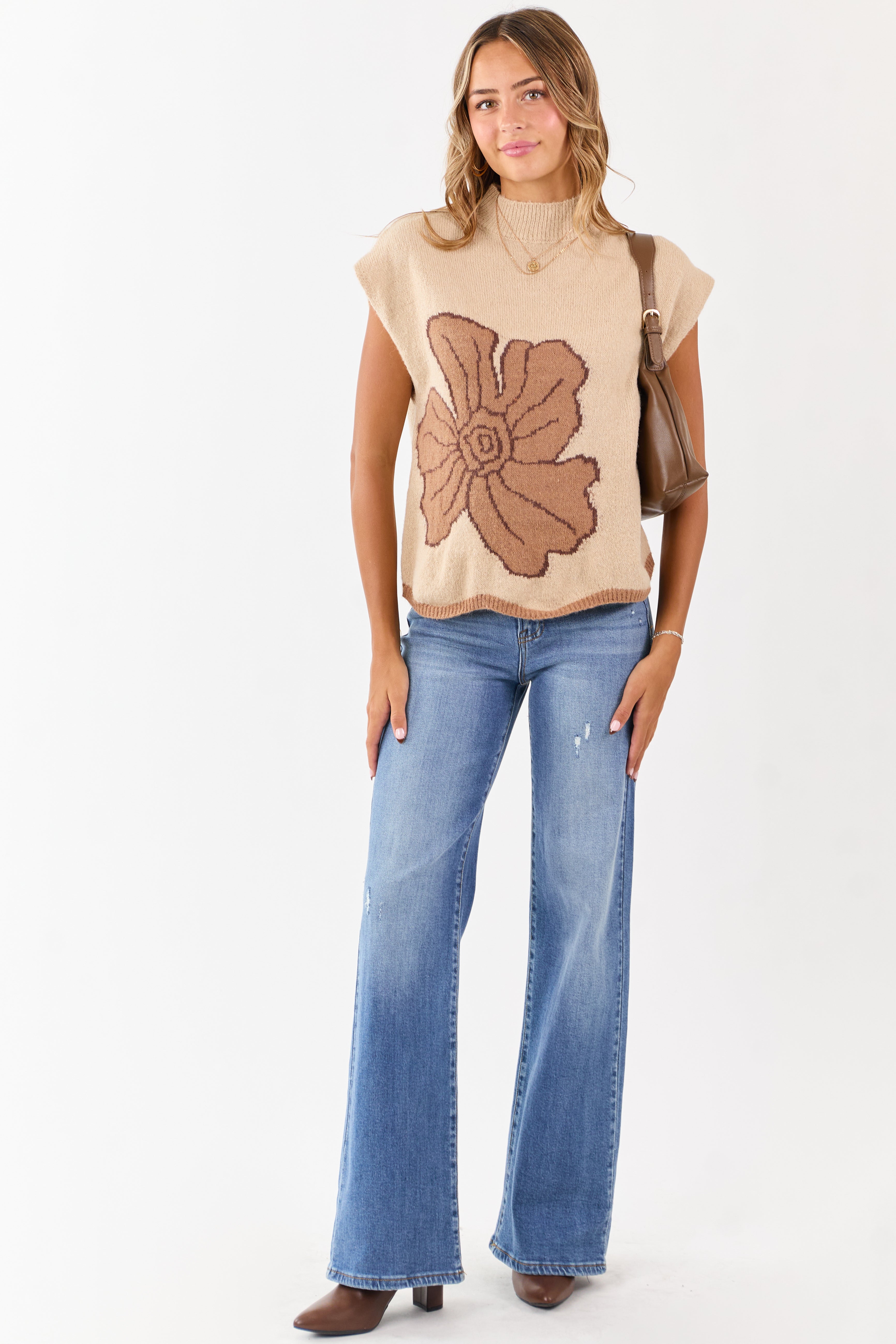 Desert Sand Floral Graphic Wool Blend Sweater Vest