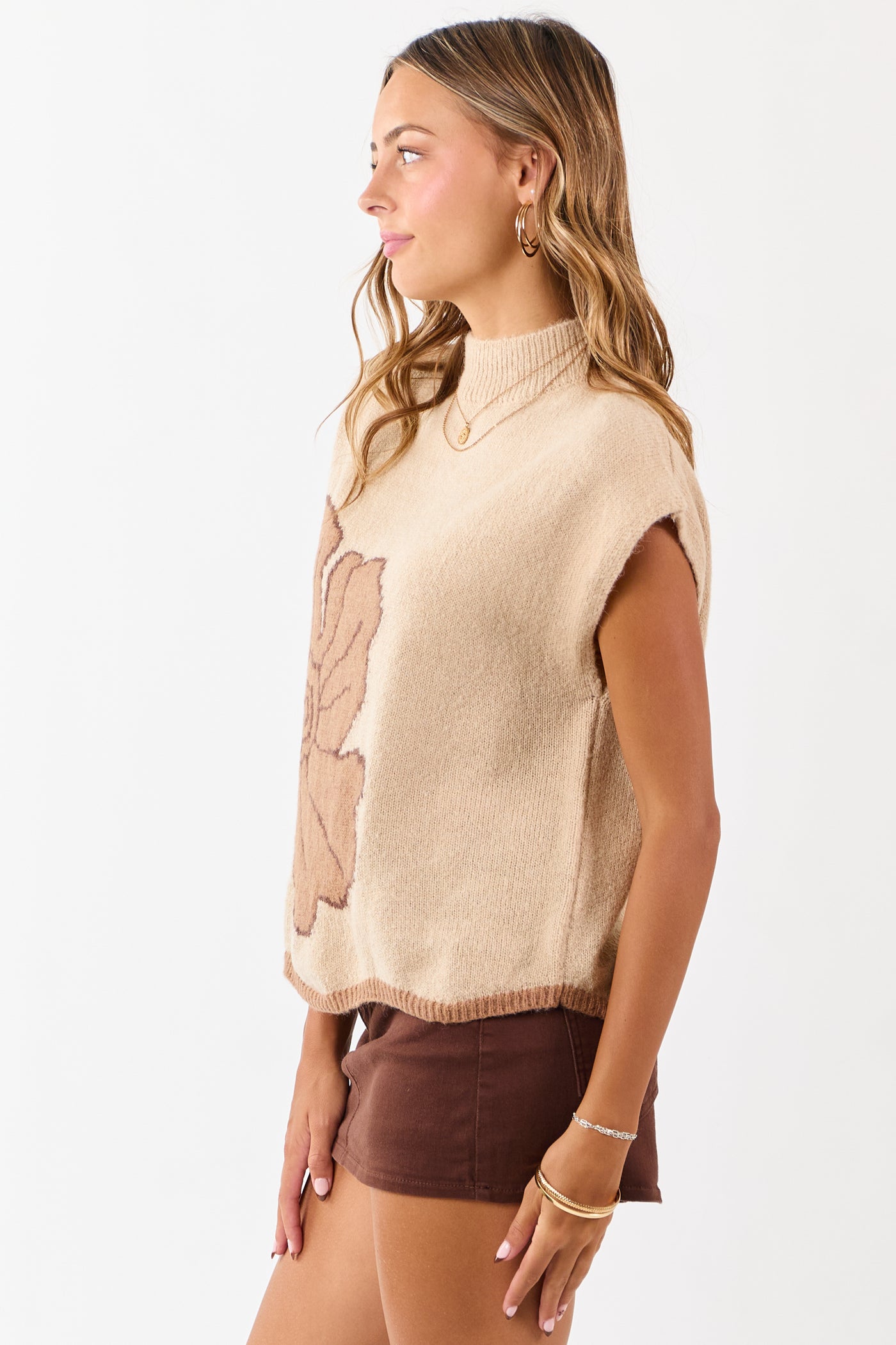 Desert Sand Floral Graphic Wool Blend Sweater Vest