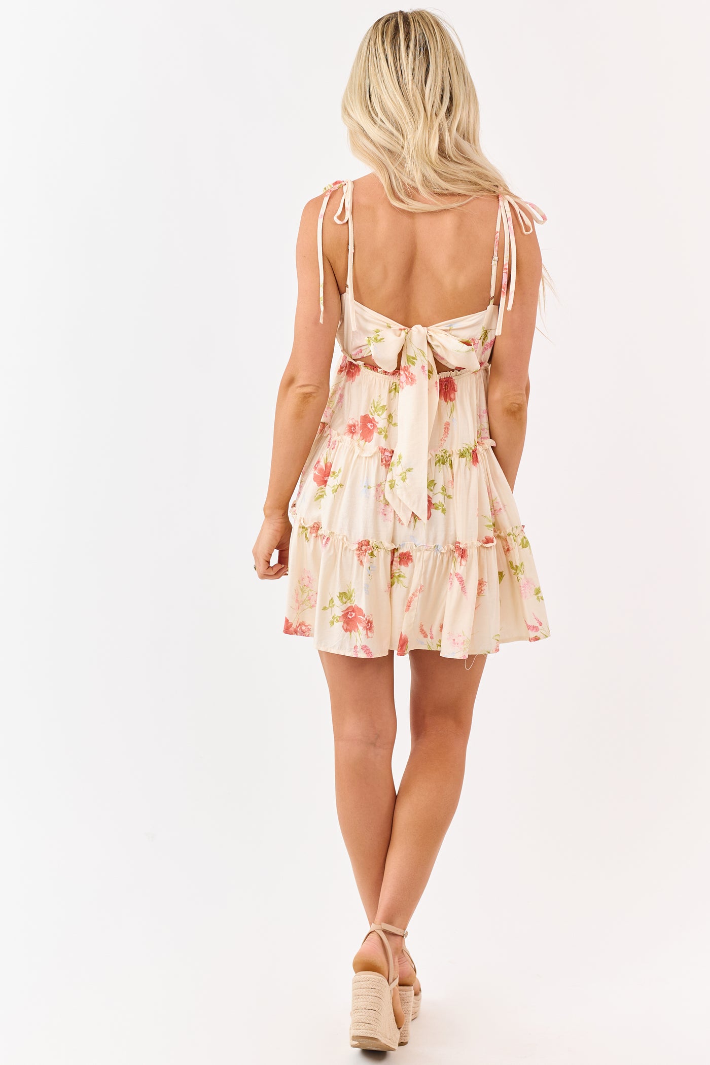 Desert Sand Floral Print Open Back Mini Dress