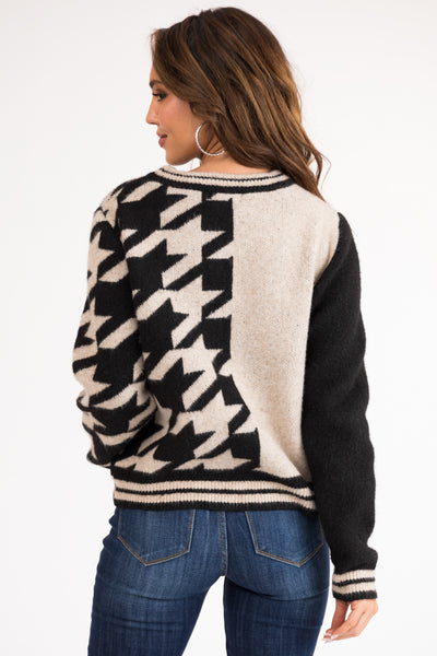 Desert Sand Houndstooth Colorblock Knit Sweater