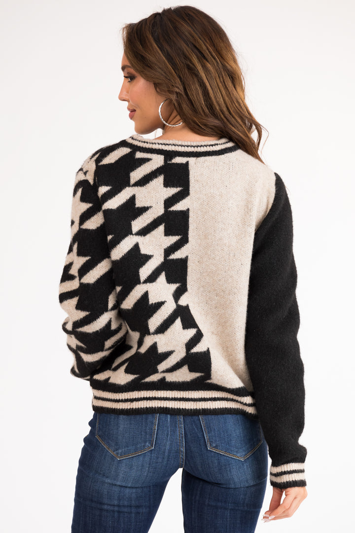 Desert Sand Houndstooth Colorblock Knit Sweater