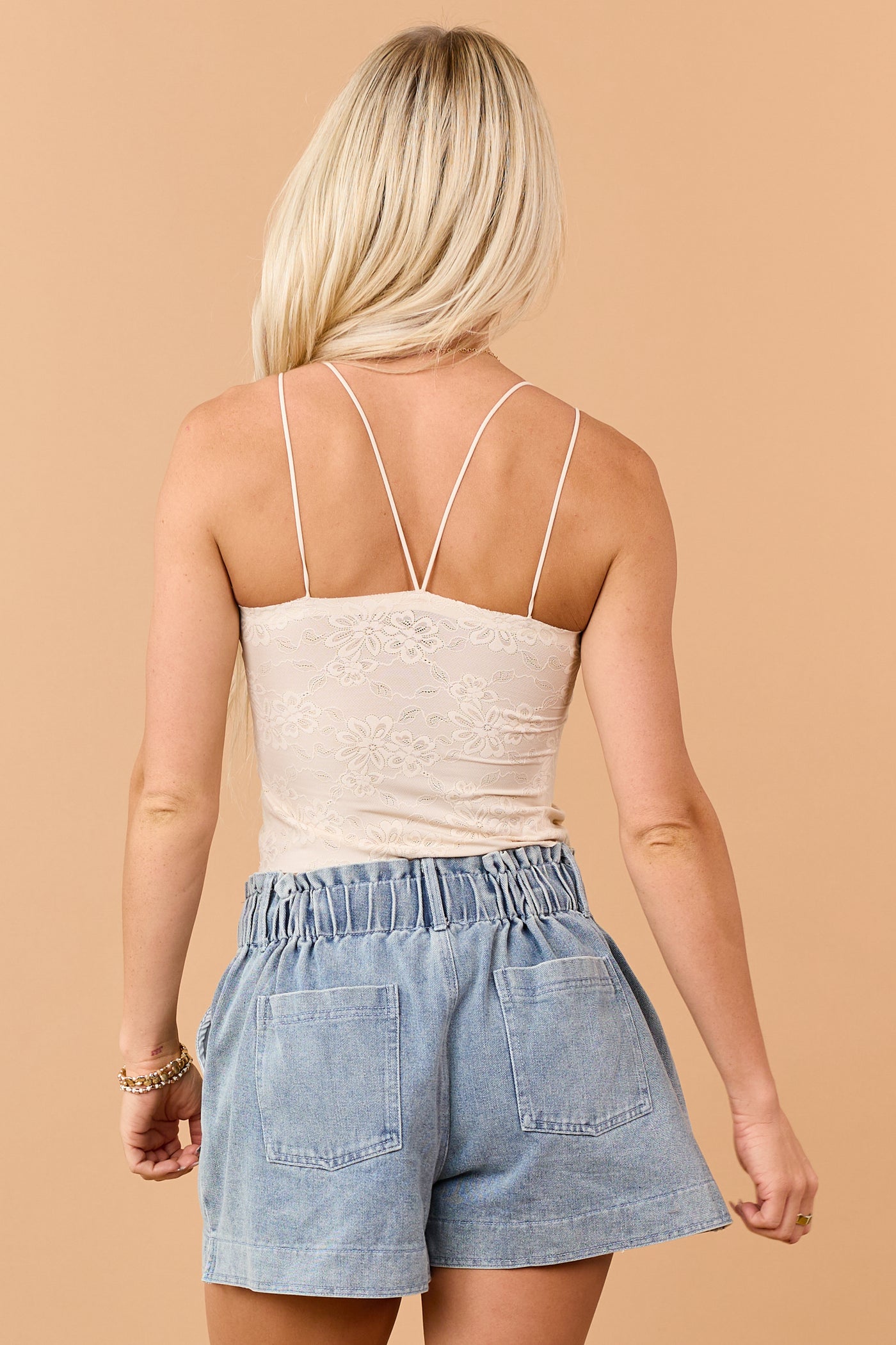 Desert Sand Lace Stretchy Knit Bralette Cami