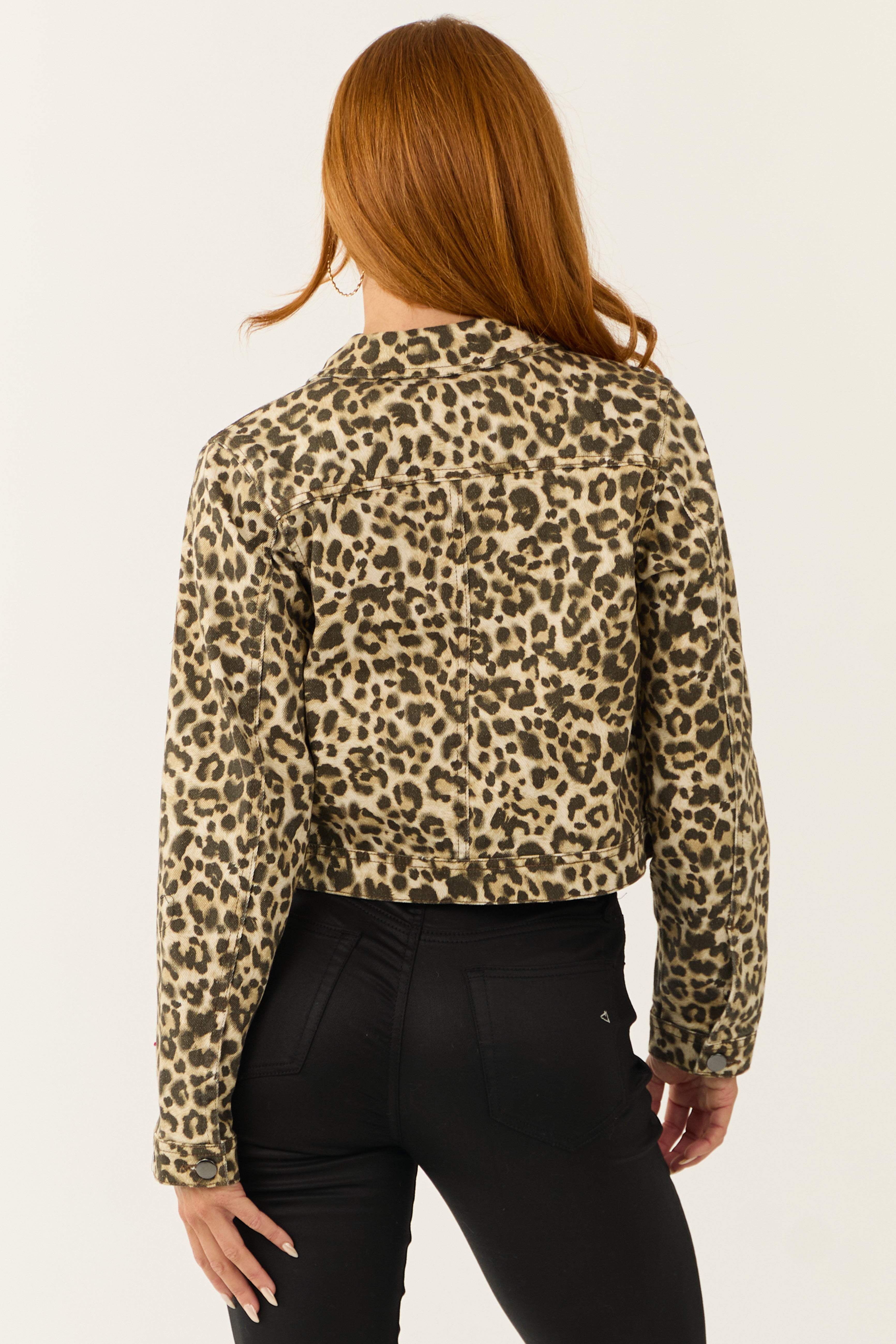 Desert Sand Leopard Print Washed Denim Jacket | Lime Lush Boutique