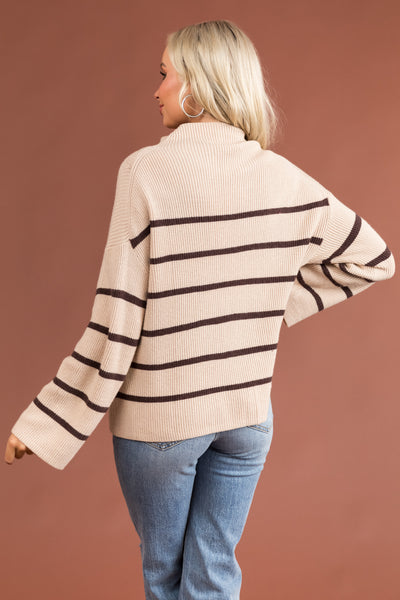 Desert Sand and Cocoa Stripped Knit Sweater