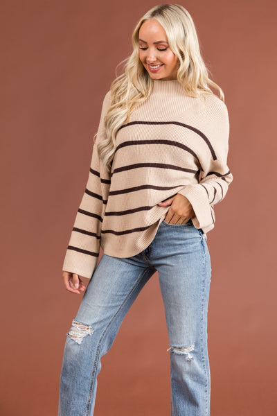 Desert Sand and Cocoa Stripped Knit Sweater