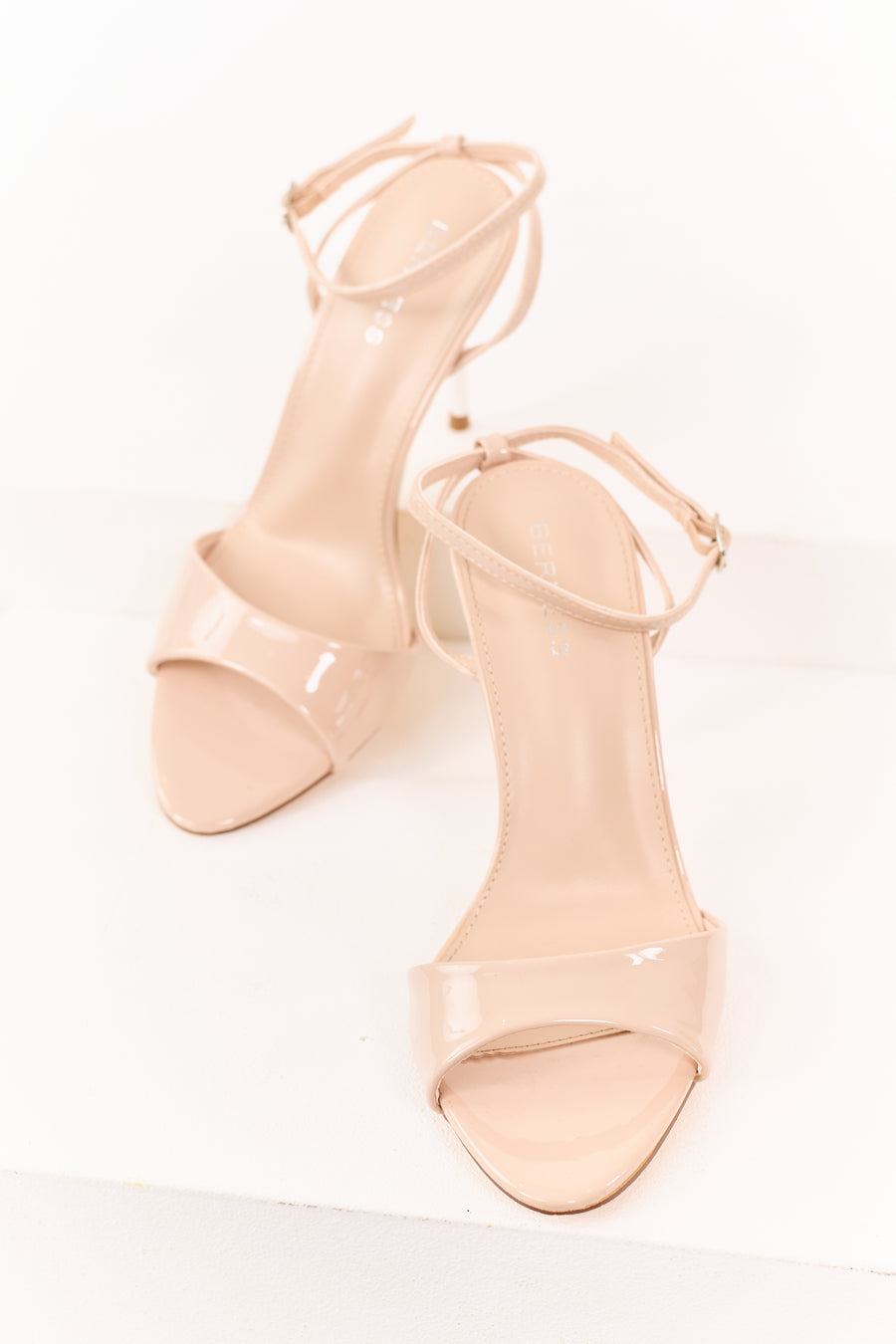 Desert Sand Faux Leather Open Toe Stiletto Heels