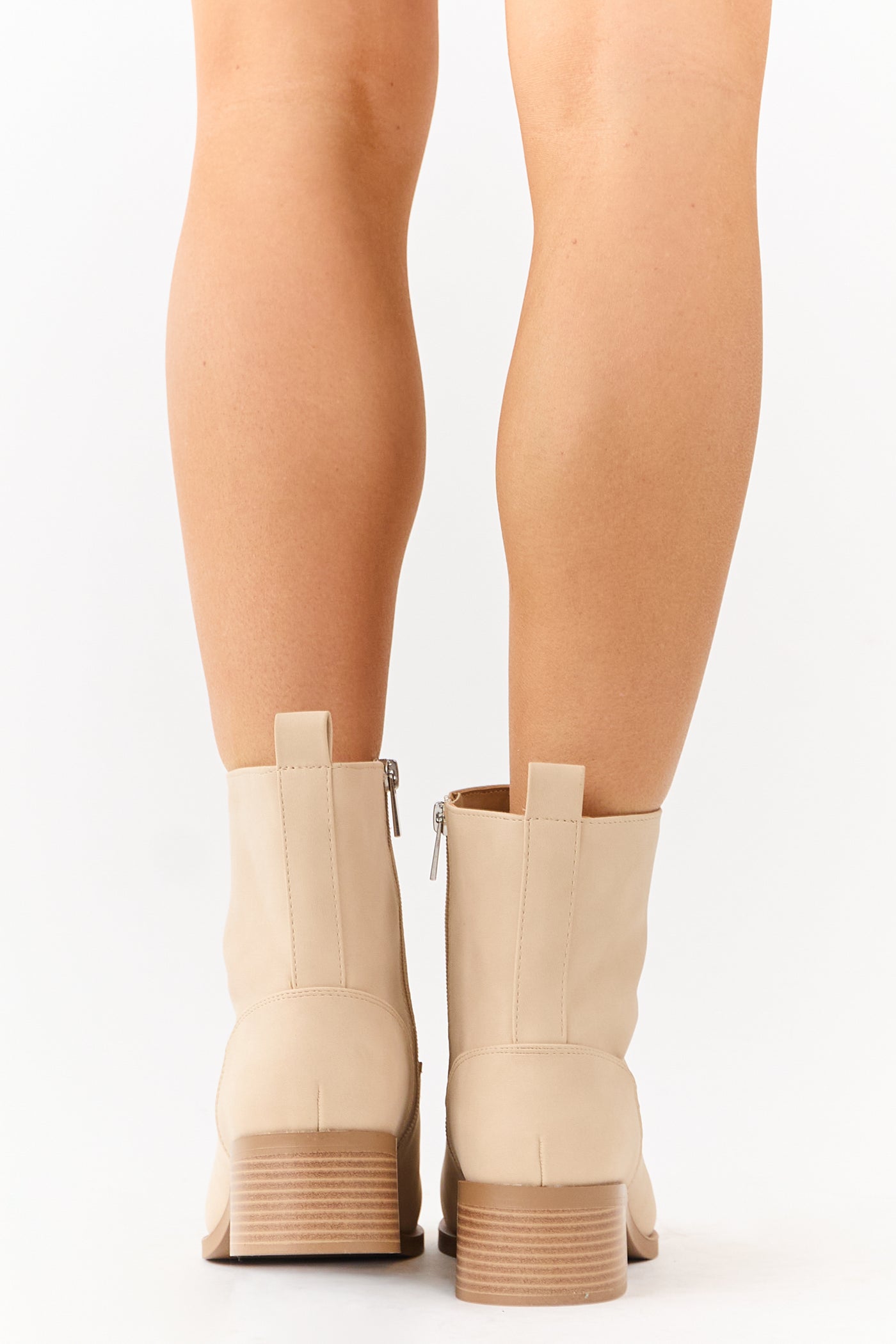 Desert Sand Faux Leather Zip Up Ankle Booties
