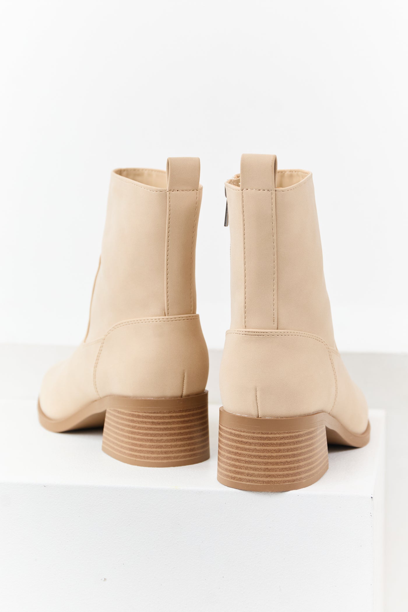 Desert Sand Faux Leather Zip Up Ankle Booties