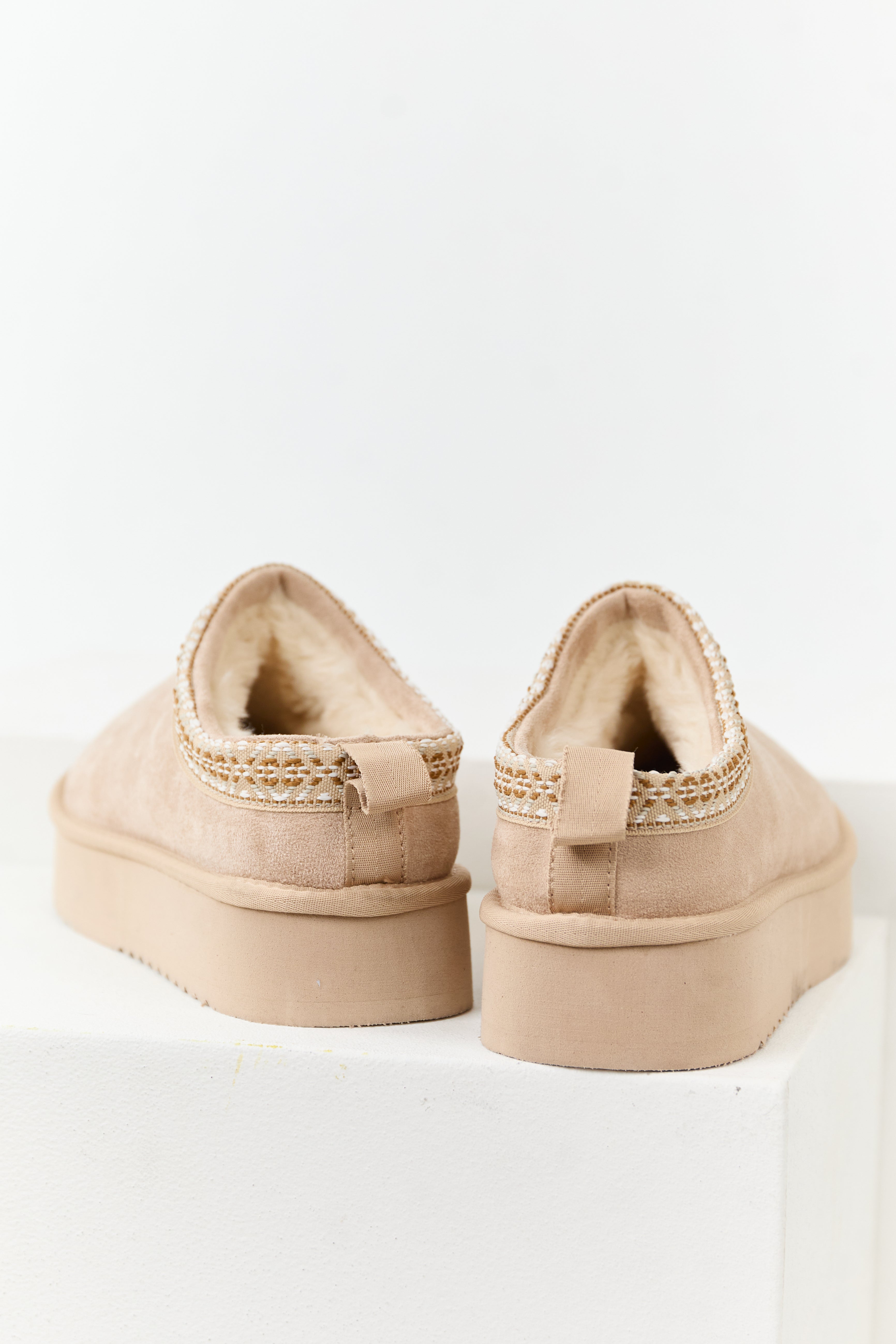 Desert Sand Faux Suede Fur Lined Platform Slippers