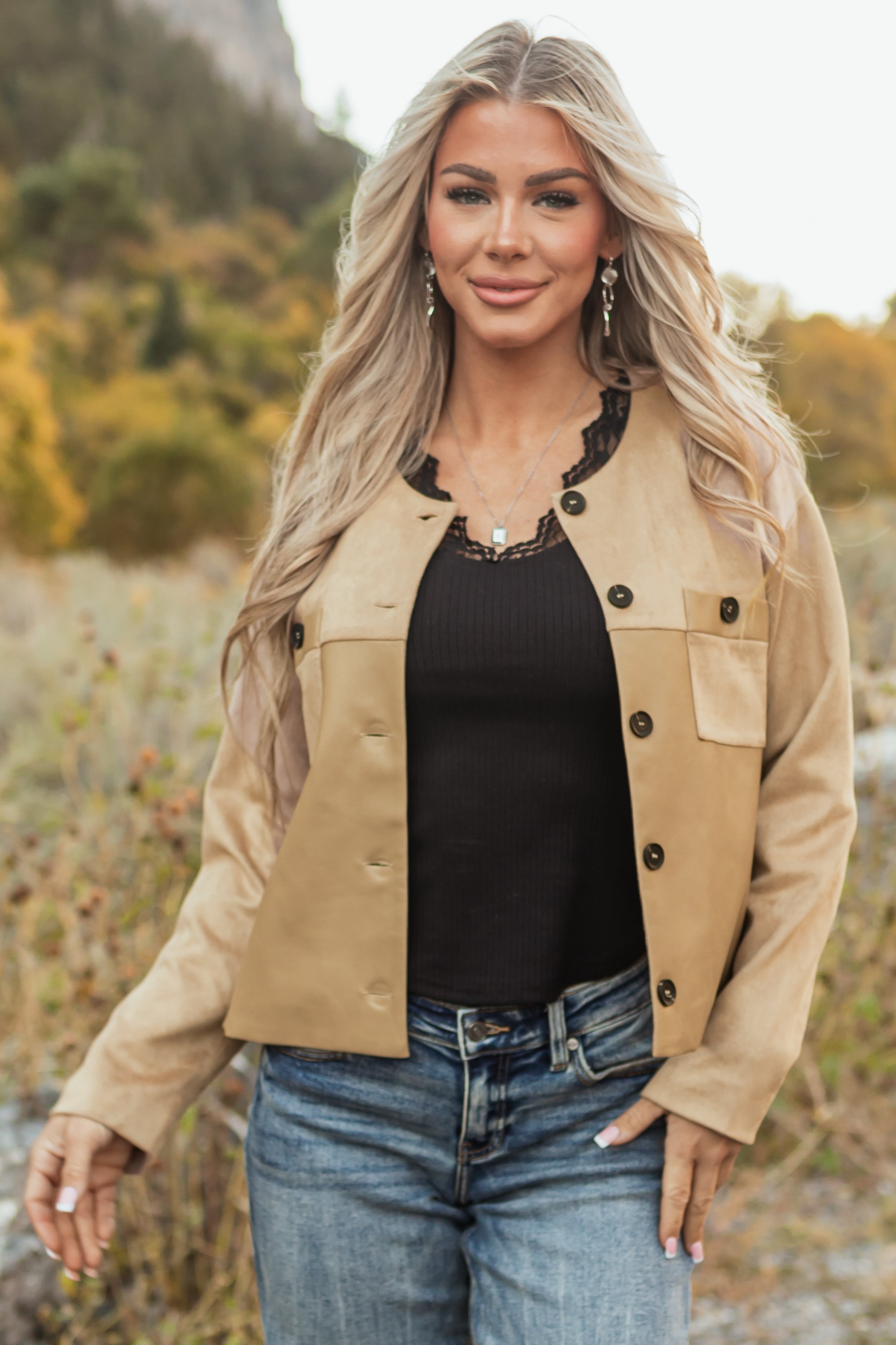 Desert Sand Faux Suede and Leather Jacket | Lime Lush Boutique