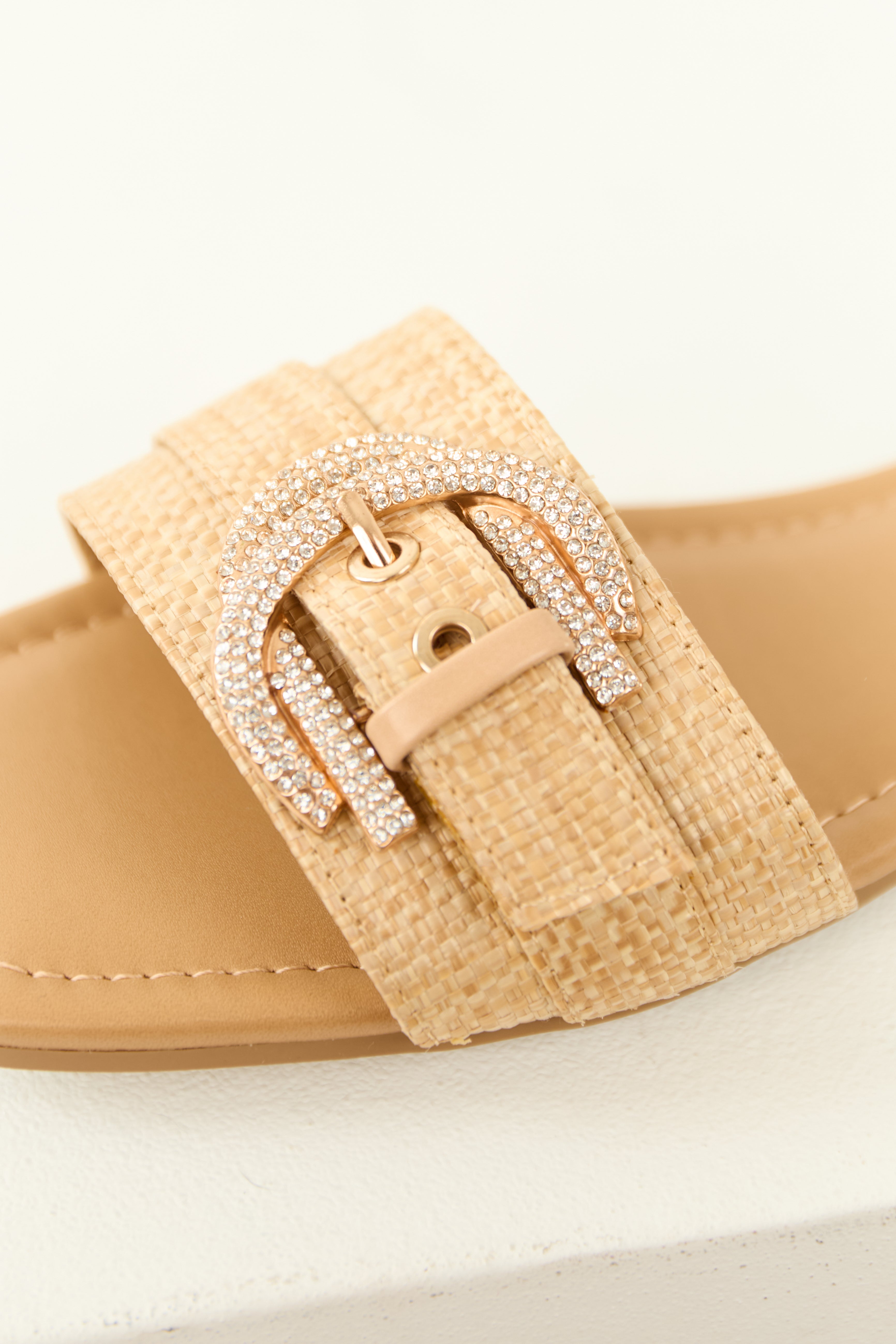 Desert Sand Raffia Strap Rhinestone Buckle Sandals