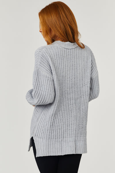 Dove Grey Chenille Drop Sleeve Knit Cardigan