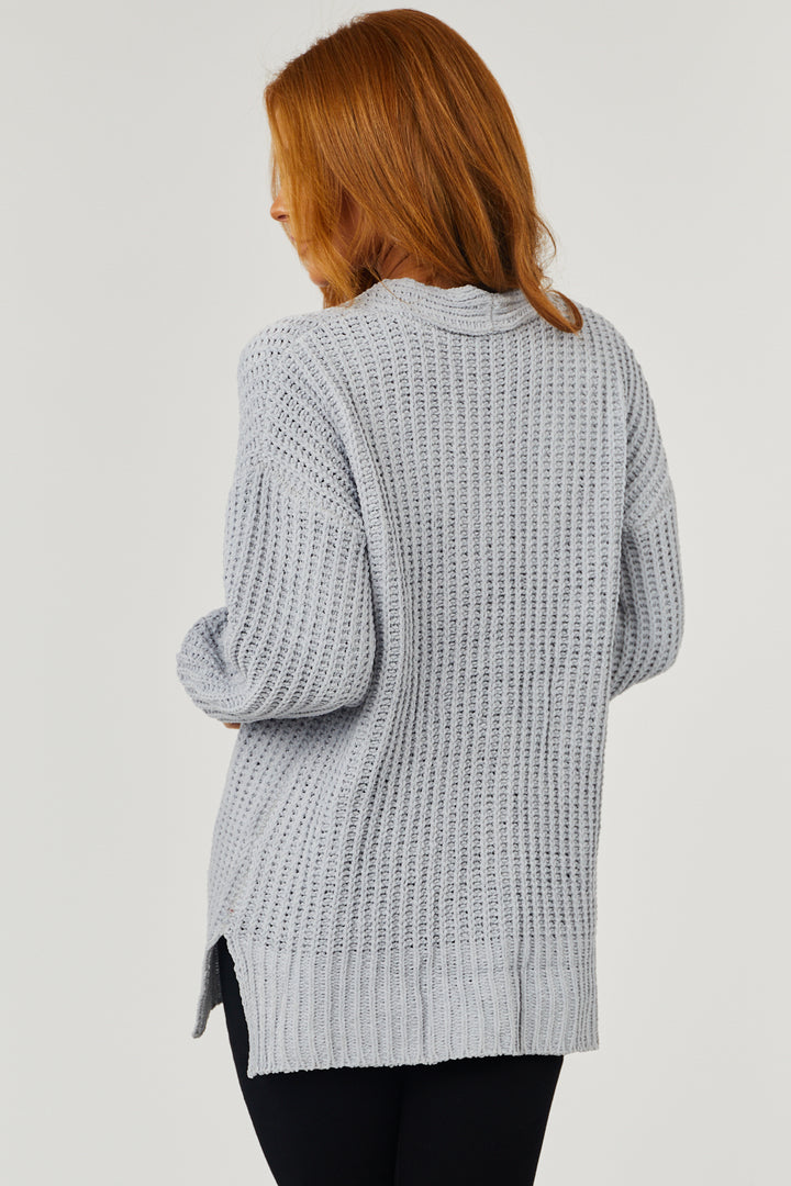 Dove Grey Chenille Drop Sleeve Knit Cardigan