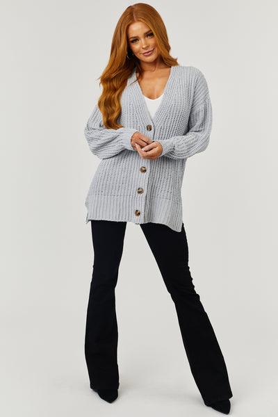 Dove Grey Chenille Drop Sleeve Knit Cardigan