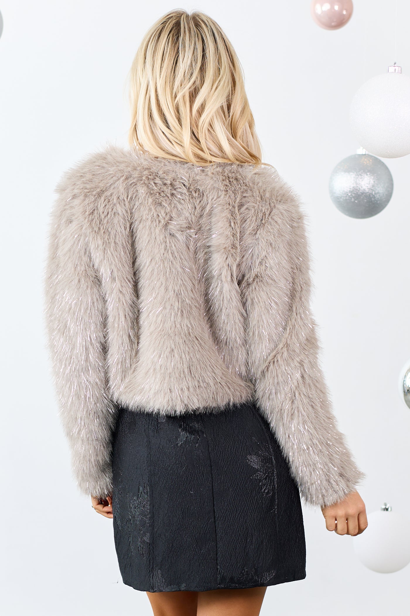 Dove Grey Faux Fur Tinsel Blend Cropped Jacket