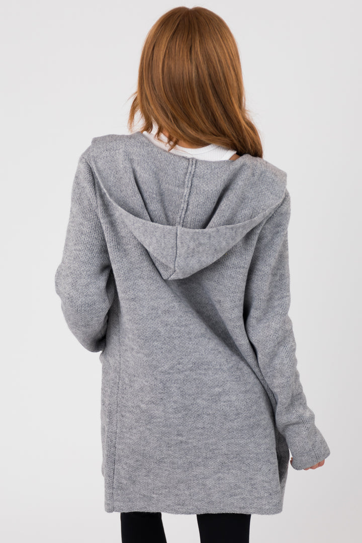Dove Grey Hooded Open Front Sweater Cardigan