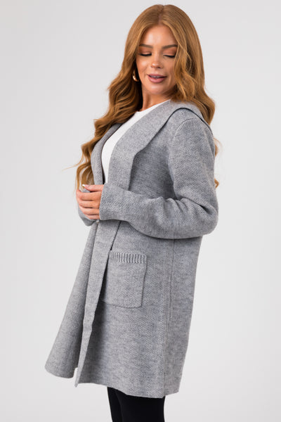 Dove Grey Hooded Open Front Sweater Cardigan