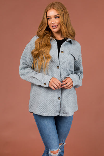 Dove Grey Lattice Quilted Chest Pocket Shacket