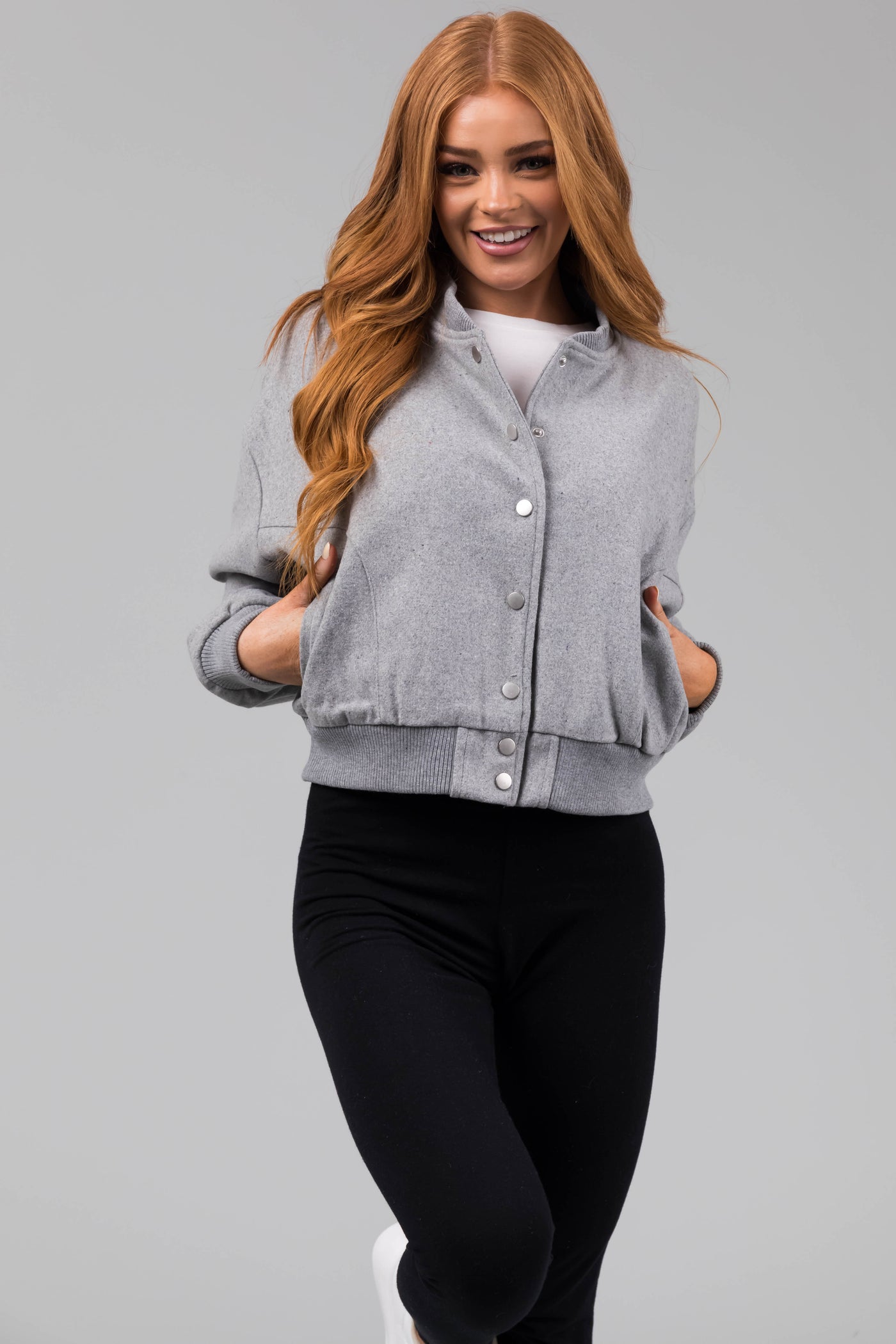Dove Grey Long Sleeve Snap Button Down Jacket