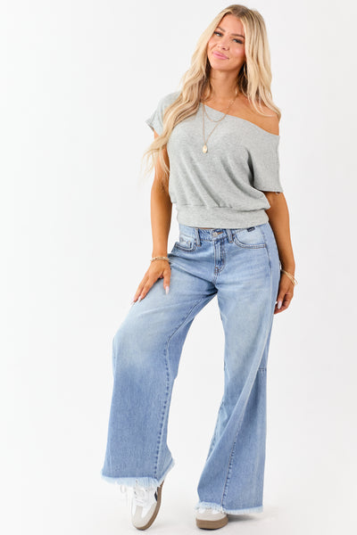 Dove Grey One Shoulder Relaxed Soft Knit Top