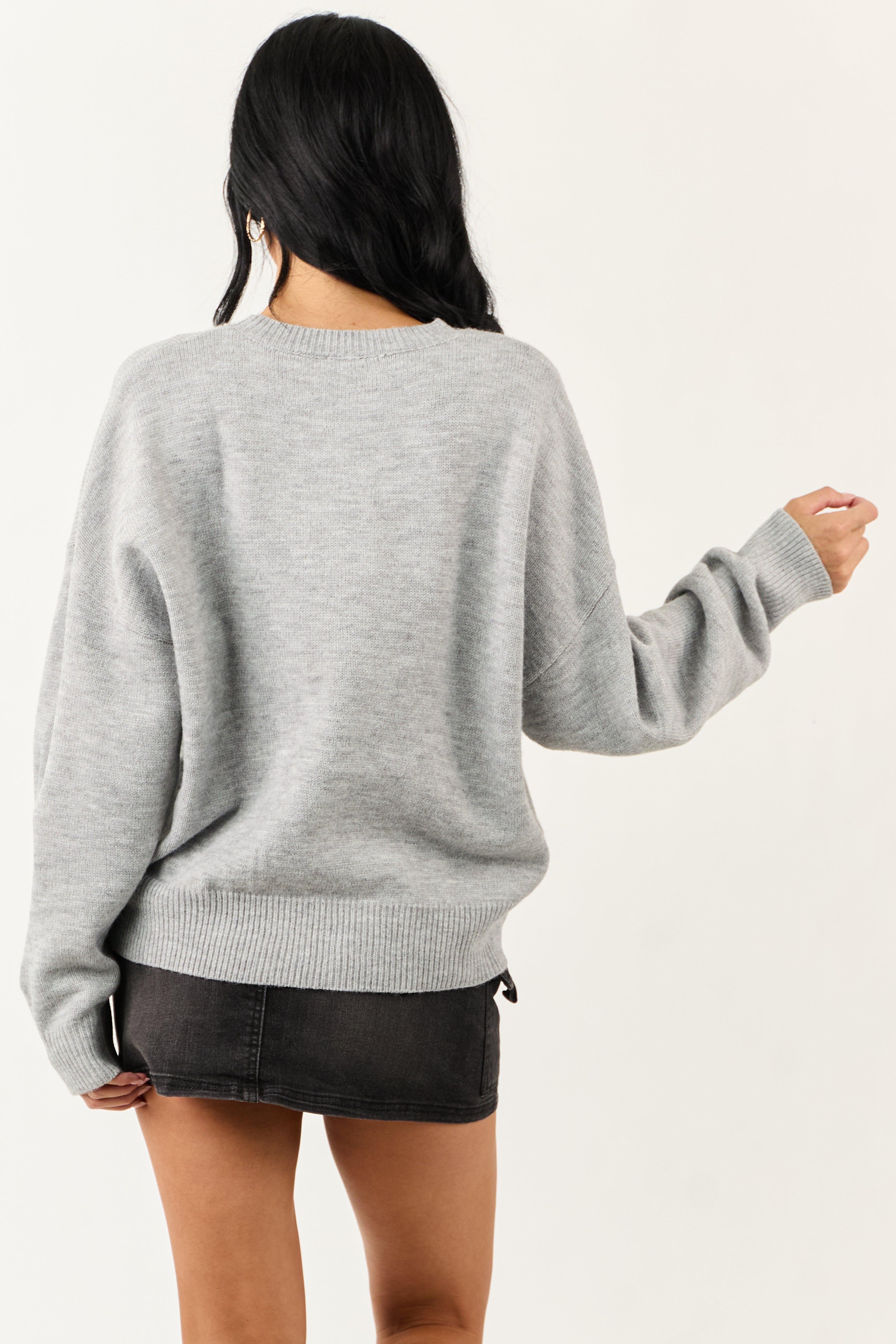 Dove Grey Puppy Graphic Soft Knit Sweater