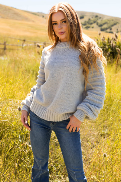 Dove Grey Textured Sleeve Thick Cozy Sweater
