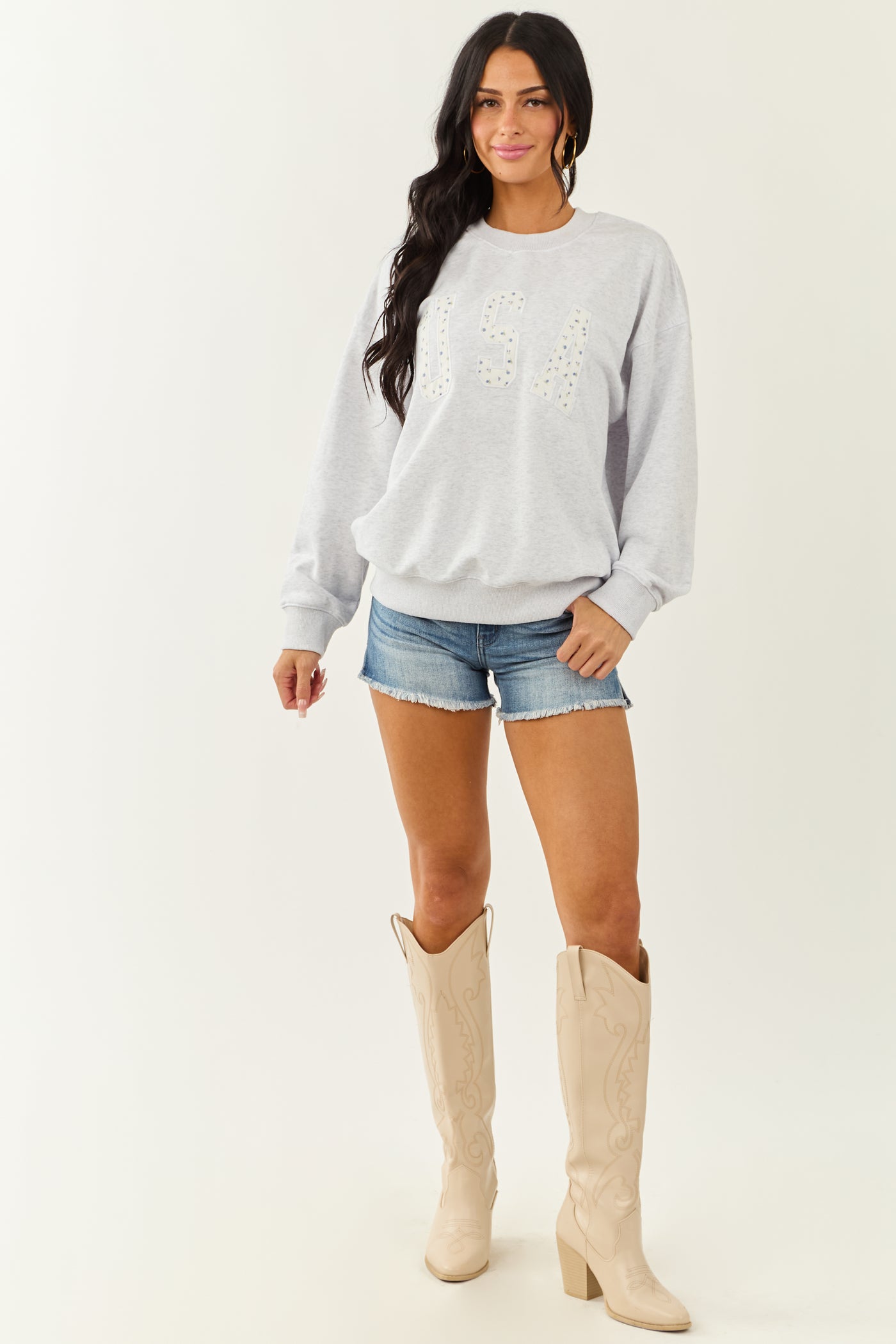 Dove Grey 'USA' Patchwork Graphic Sweatshirt