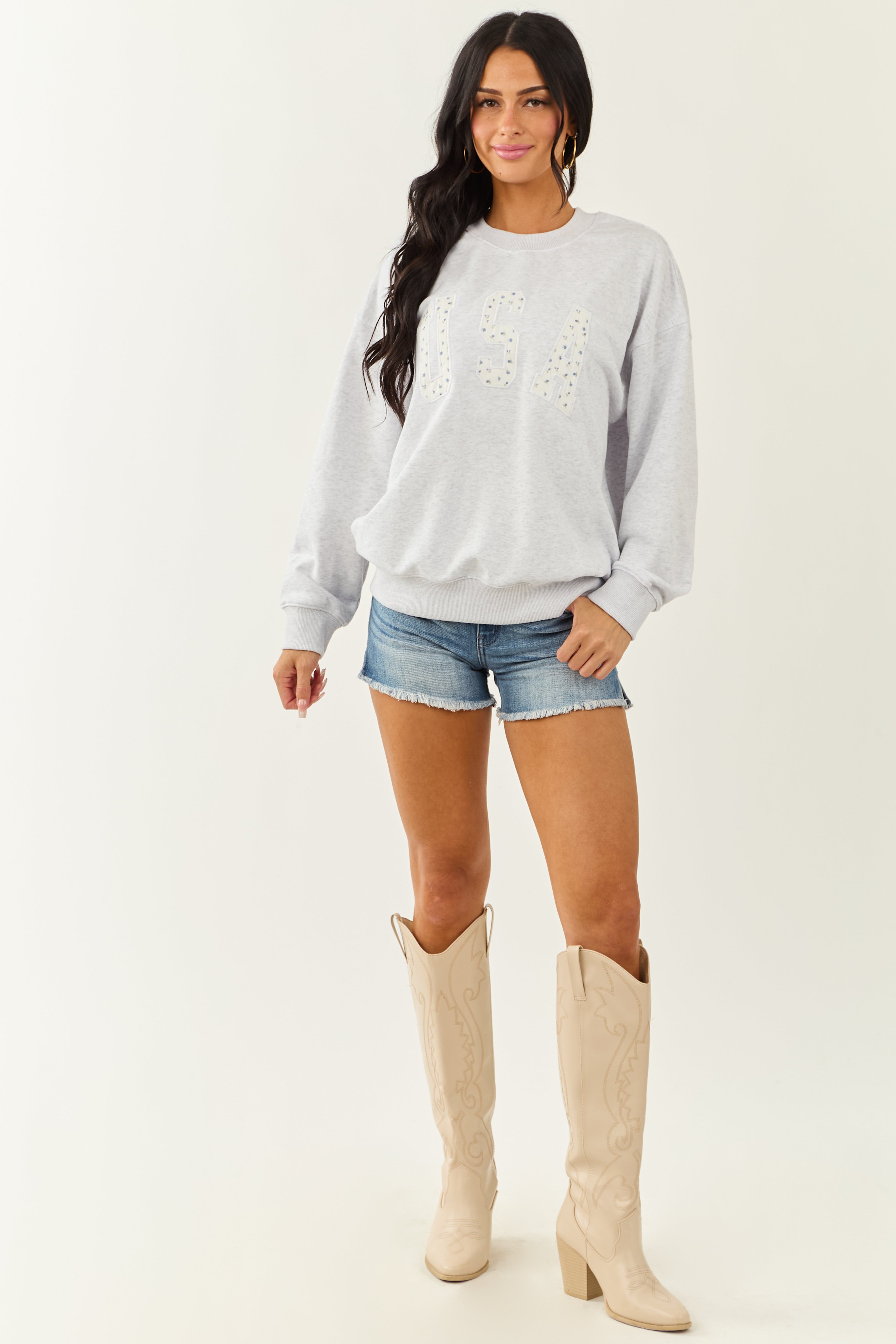 Dove Grey 'USA' Patchwork Graphic Sweatshirt
