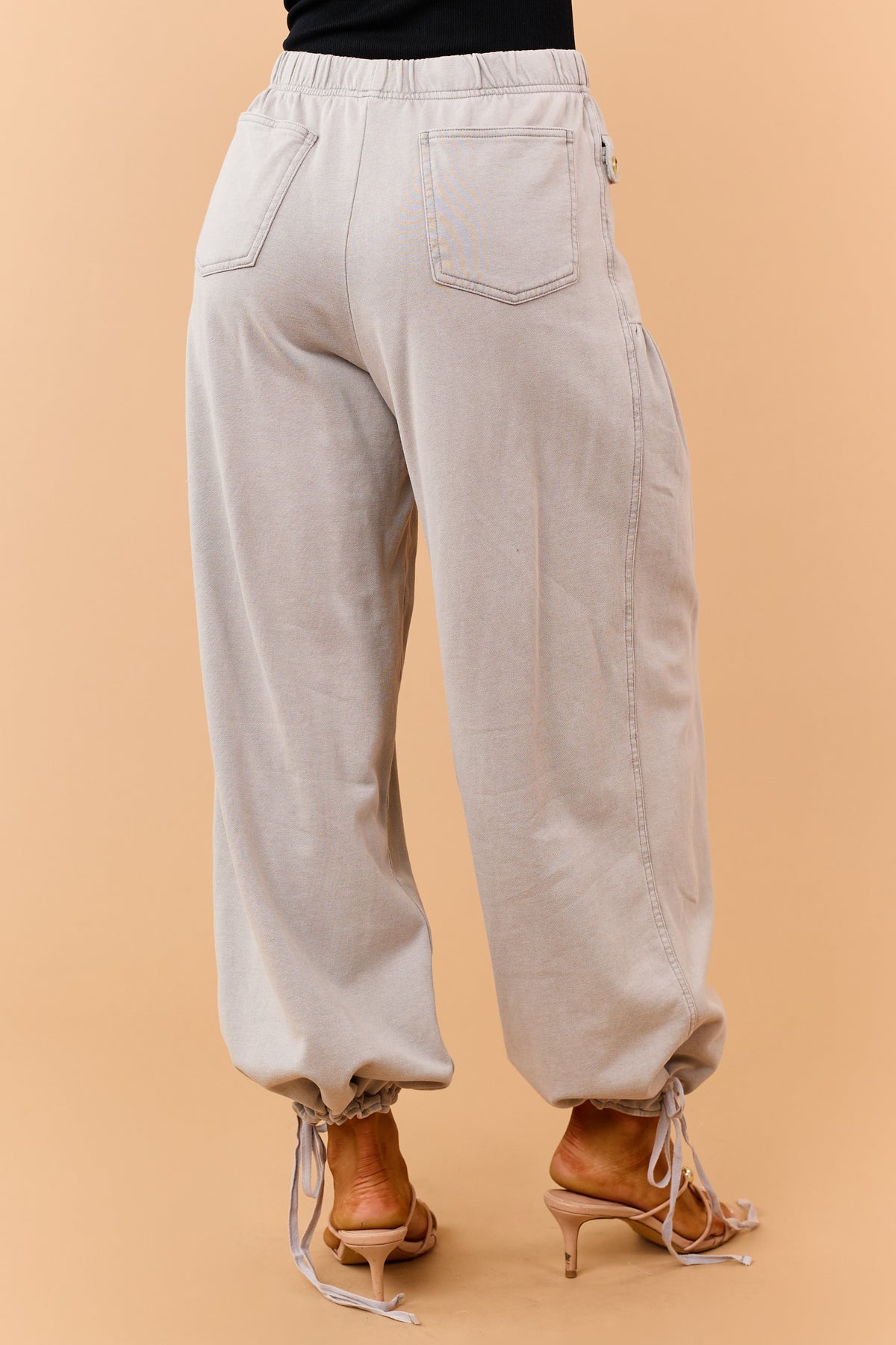 Dove Grey Wide Leg Cinch Hem Relaxed Cotton Pants